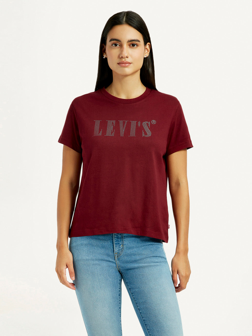 Women's Typographic Print Maroon Relaxed Fit T-shirt