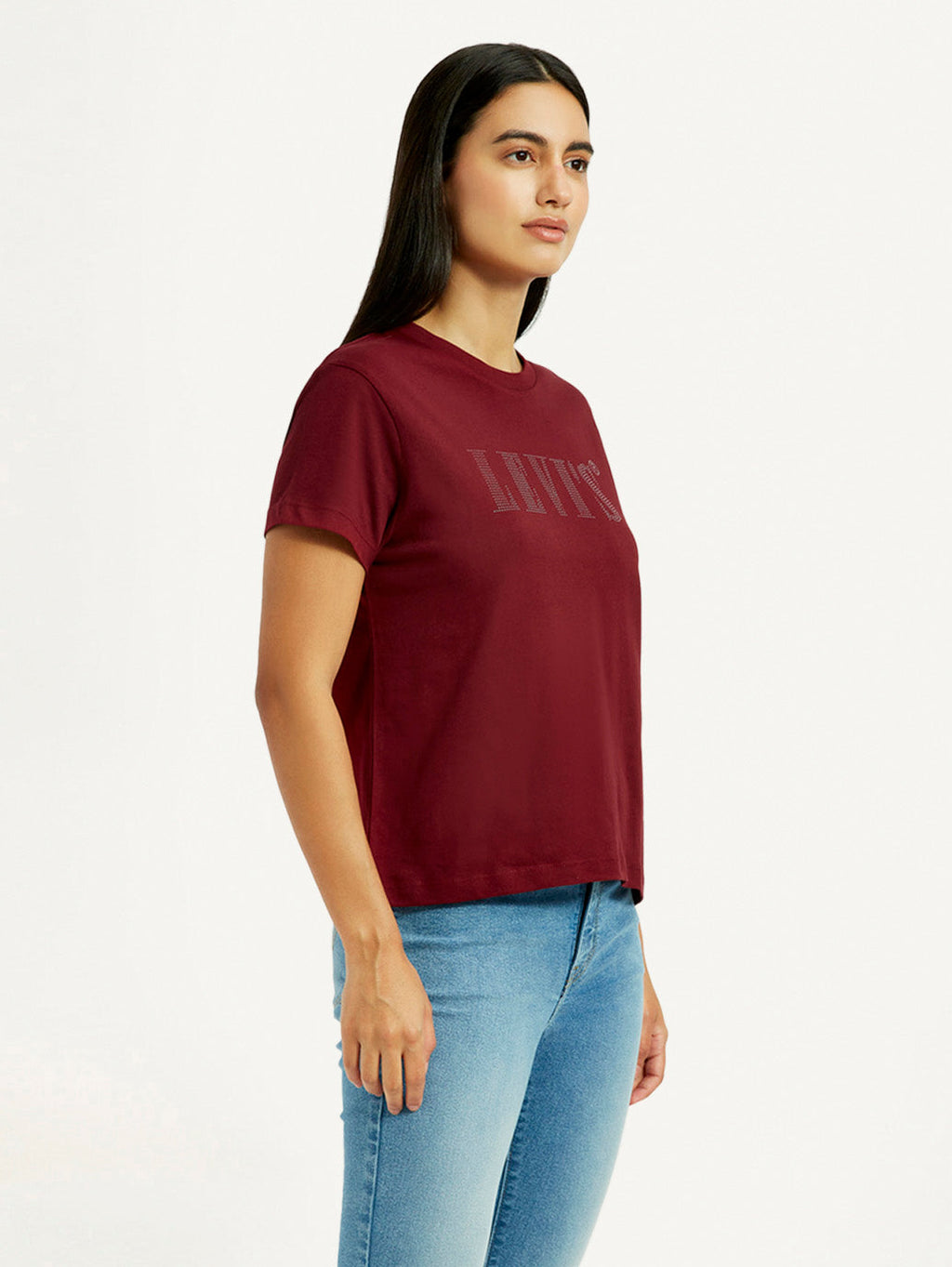 Women's Typographic Print Maroon Relaxed Fit T-shirt