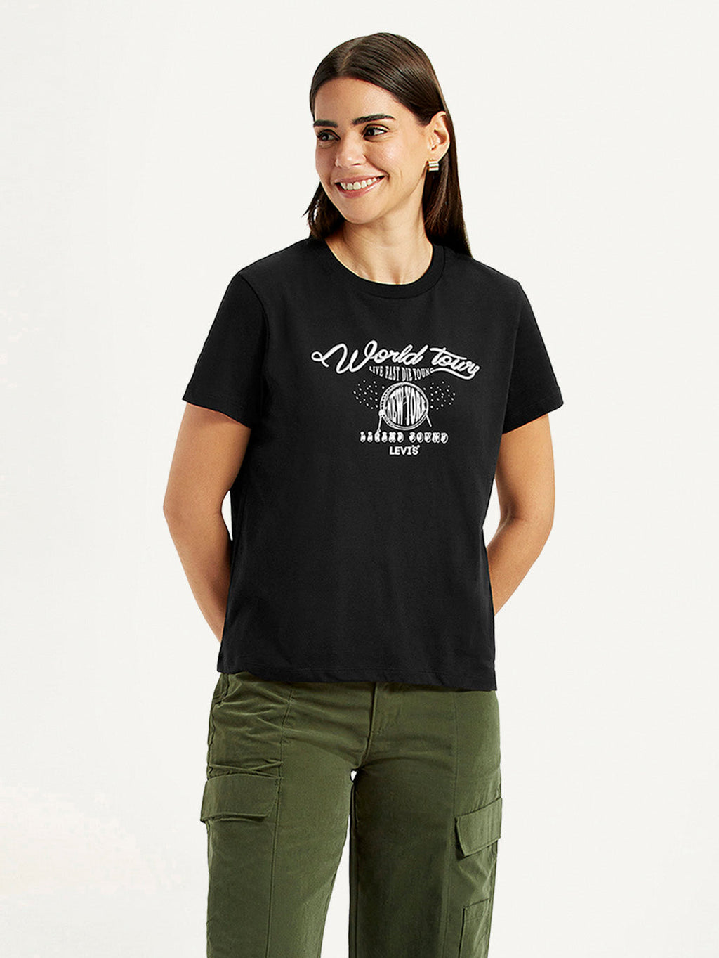 Women's Graphic Print Black Relaxed Fit T-shirt