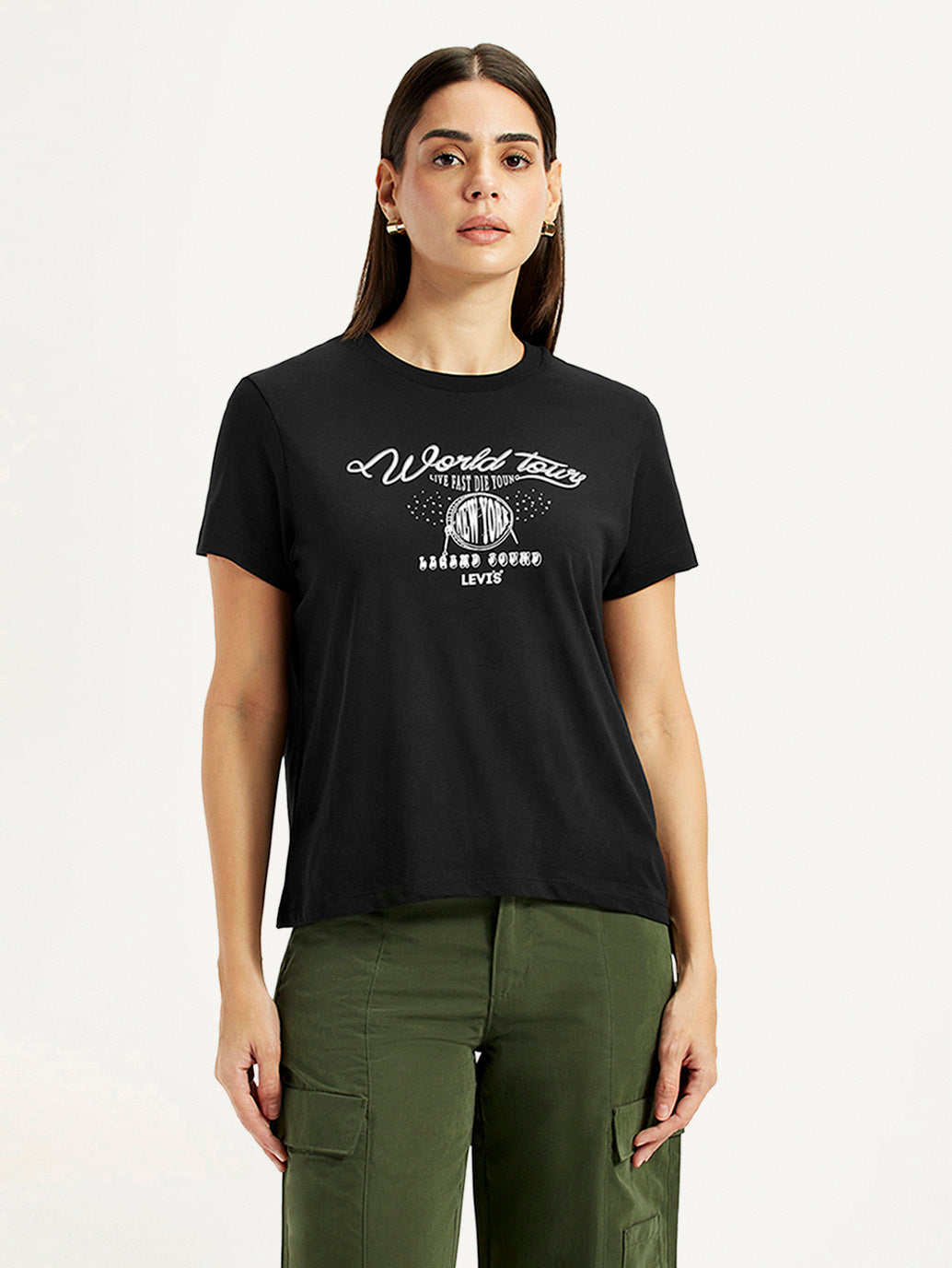 Women's Graphic Print Black Relaxed Fit T-shirt