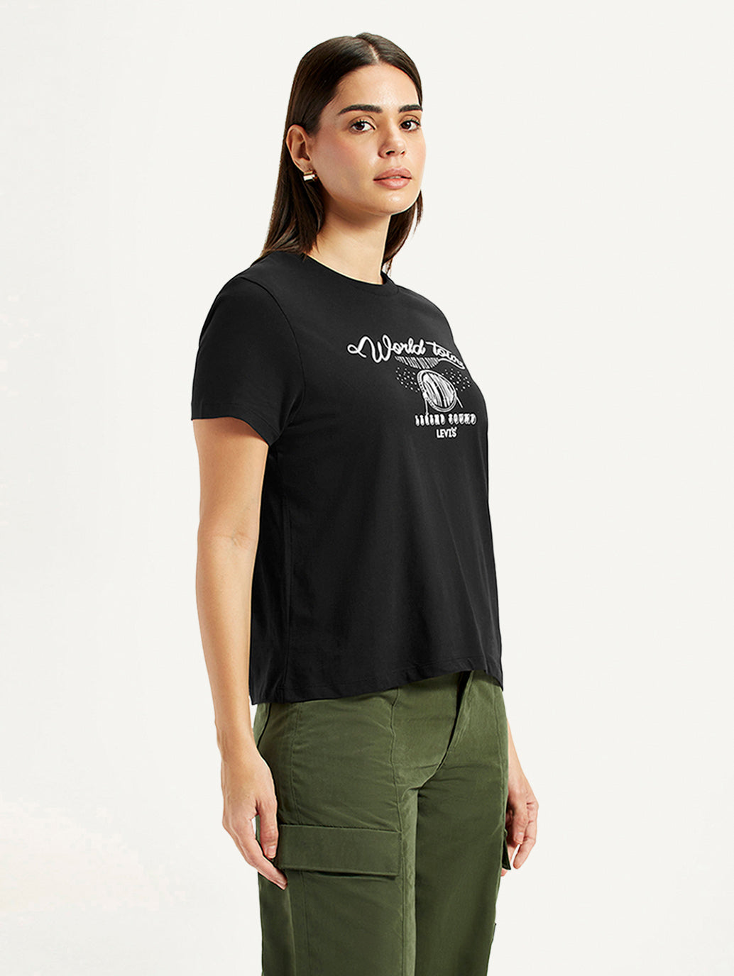 Women's Graphic Print Black Relaxed Fit T-shirt