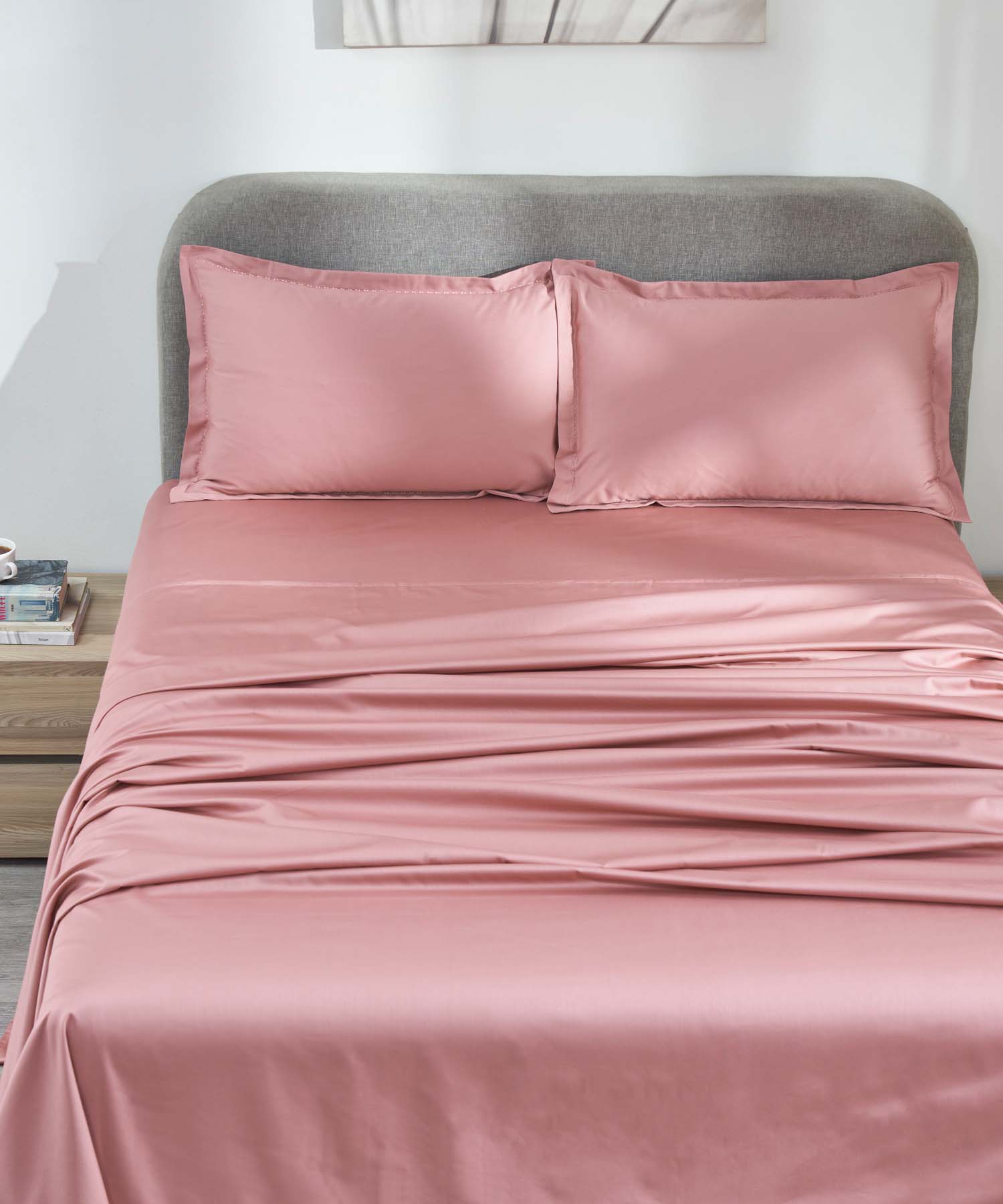 Indulgence Solid King Bedsheet, Teal- Mist |300 TC Cotton|2 Pillow Covers|Thermal Regulation