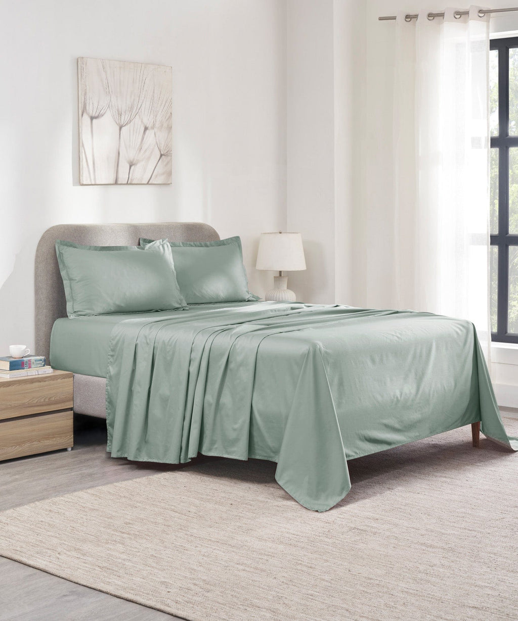 Indulgence Solid King Bedsheet, Teal- Mist |300 TC Cotton|2 Pillow Covers|Thermal Regulation