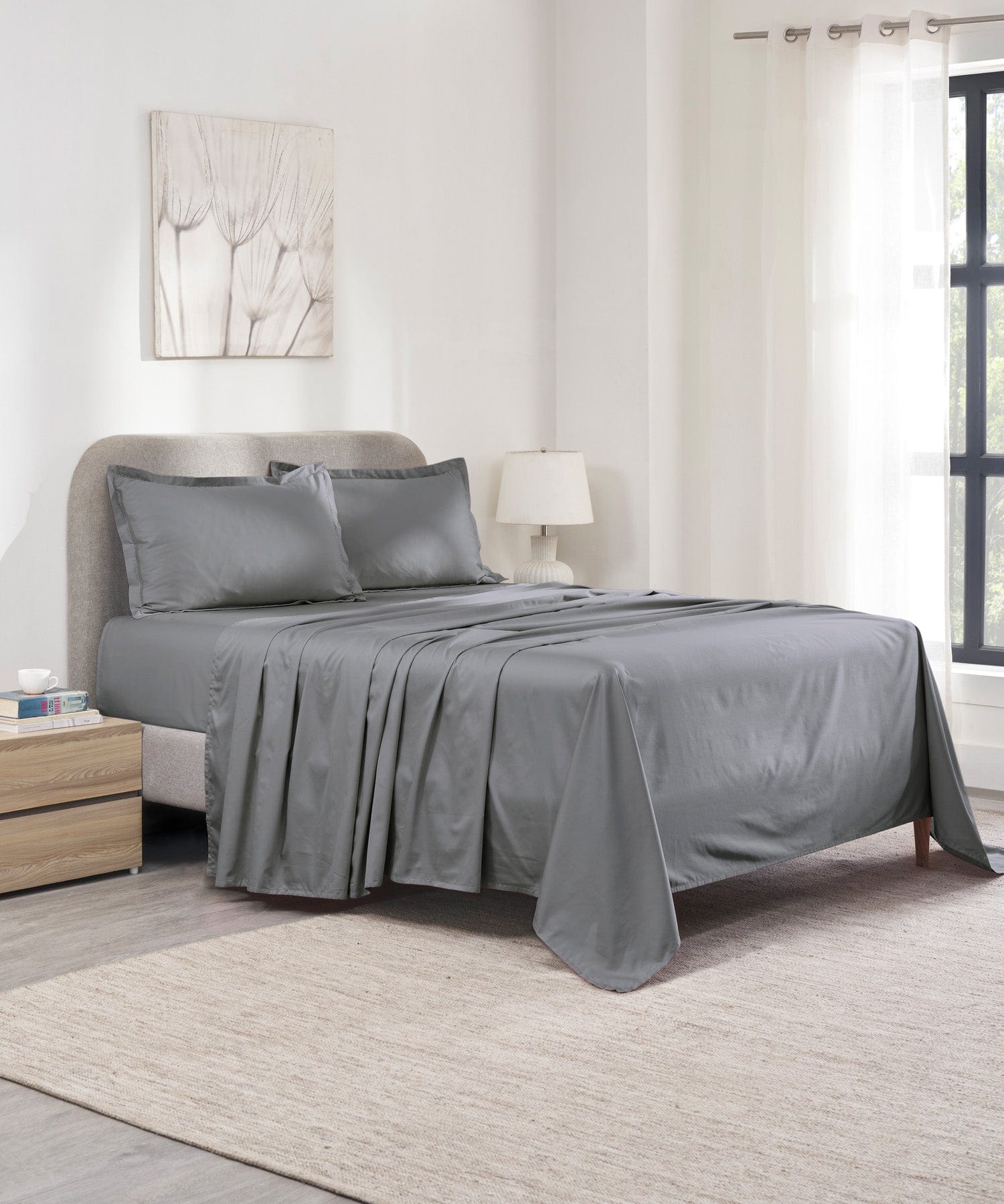 Indulgence Solid King Bedsheet, Teal- Mist |300 TC Cotton|2 Pillow Covers|Thermal Regulation