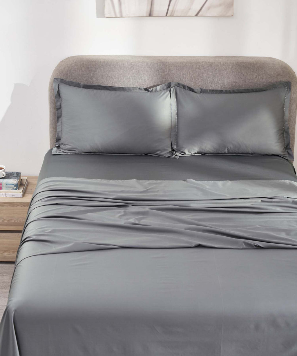Indulgence Solid King Bedsheet, Teal- Mist |300 TC Cotton|2 Pillow Covers|Thermal Regulation