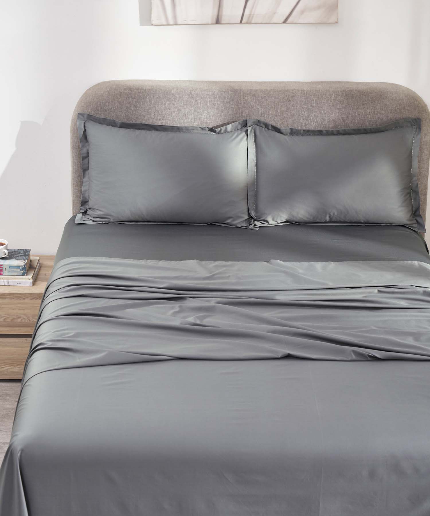 Indulgence Solid King Bedsheet, Teal- Mist |300 TC Cotton|2 Pillow Covers|Thermal Regulation