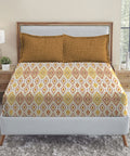 Urban Comfort Queen Bedsheet Set, Aria Yellow|144 TC Cotton|2 Pillow Covers