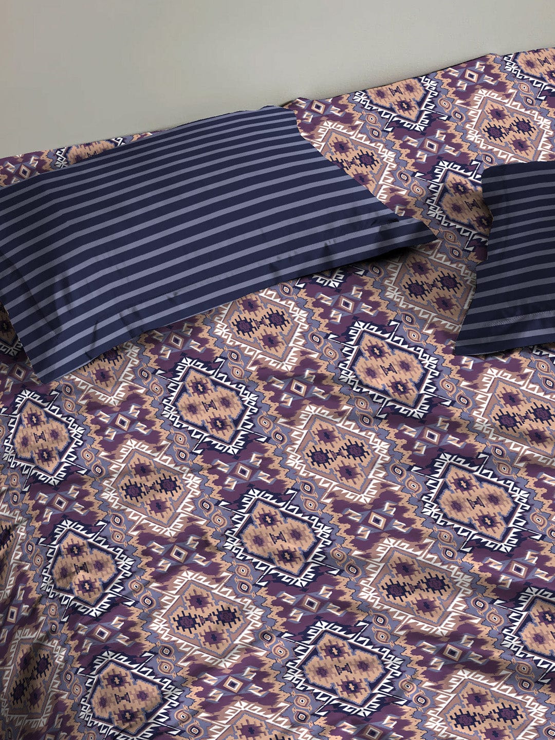 Urban Comfort Queen Bedsheet Set, Modern Indigo|144 TC Cotton|2 Pillow Covers