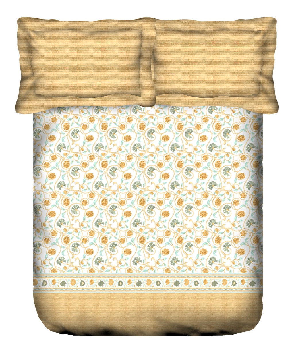 Sanskriti King Bedsheet Set, Block Print Mastard| 144TC Cotton|2 Pillow Covers