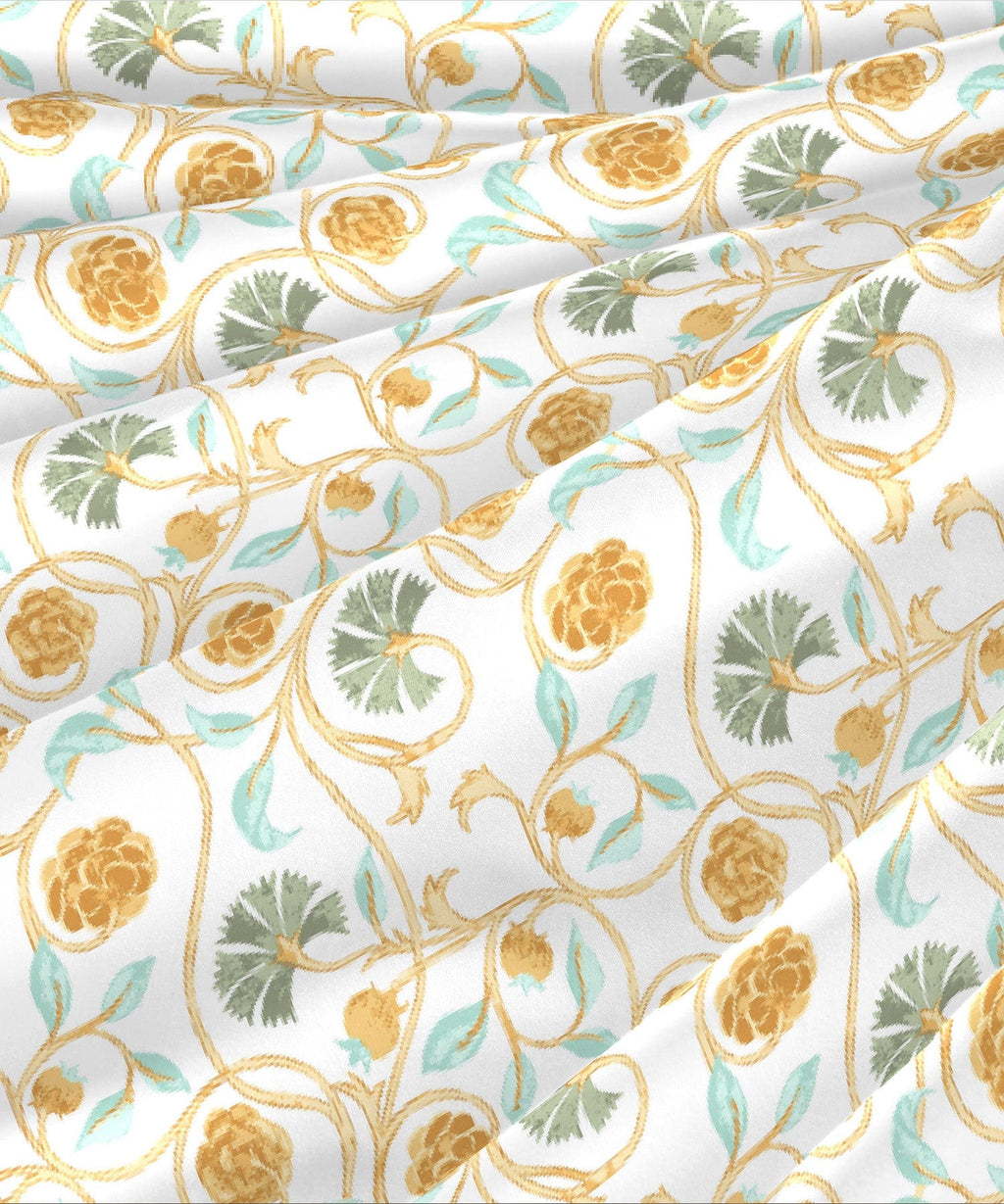 Sanskriti King Bedsheet Set, Block Print Mastard| 144TC Cotton|2 Pillow Covers
