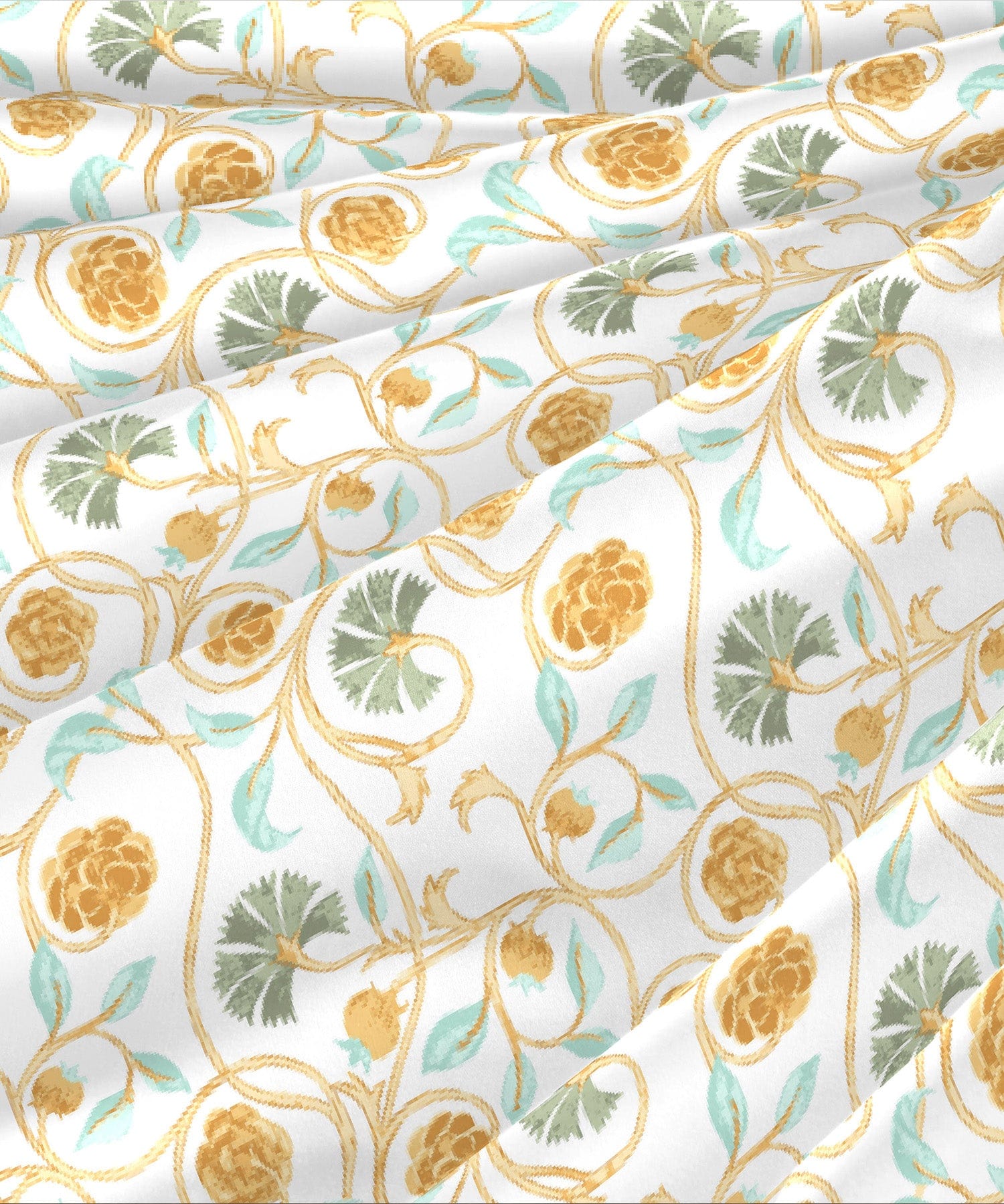 Sanskriti King Bedsheet Set, Block Print Mastard| 144TC Cotton|2 Pillow Covers