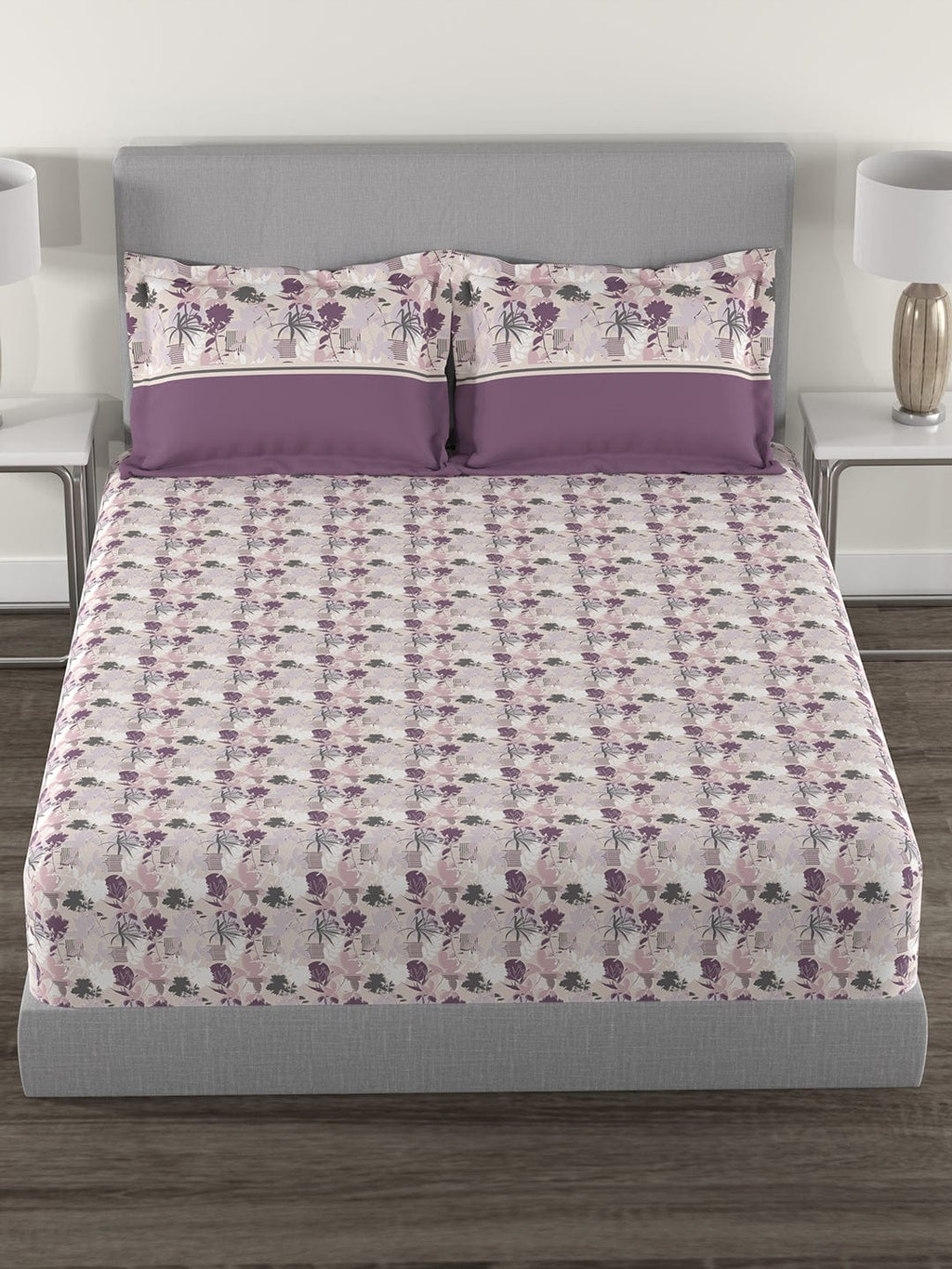Epitome Queen Bedsheet Set, Adele|144TC Cotton| 2 Pillow Covers