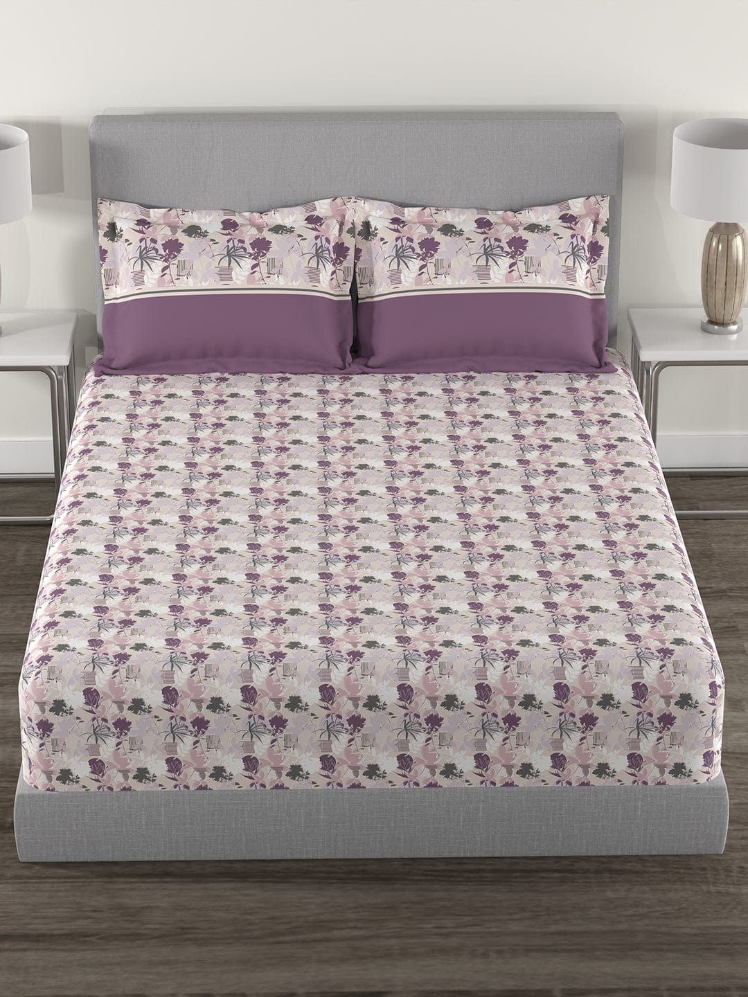Epitome Queen Bedsheet Set, Adele|144TC Cotton| 2 Pillow Covers