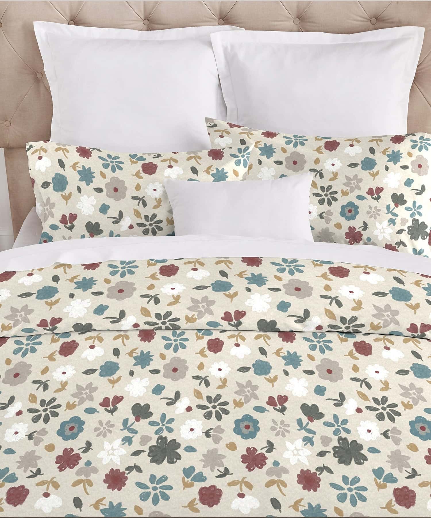 Home Essential Daphine Flannel King Bedsheet With 2 Pillow Cover, 144TC, 100% Micro Polyester, Printed, Beige