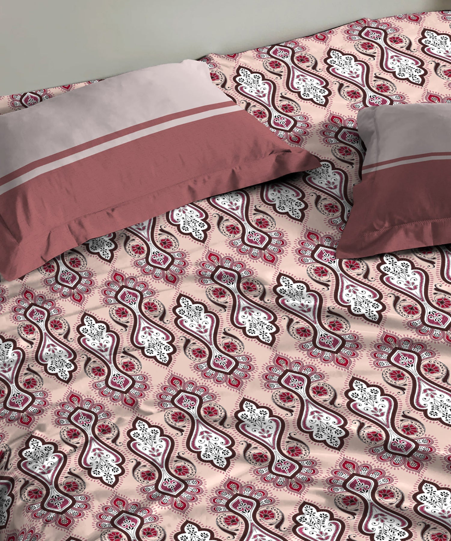 Urban Comfort Queen Bedsheet Set, Delicate Blush |144 TC Cotton| 2 Pillow Covers