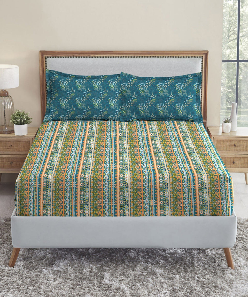 Urban Comfort Queen Bedsheet Set, Midnight Bloom|144 TC Cotton|2 Pillow Covers