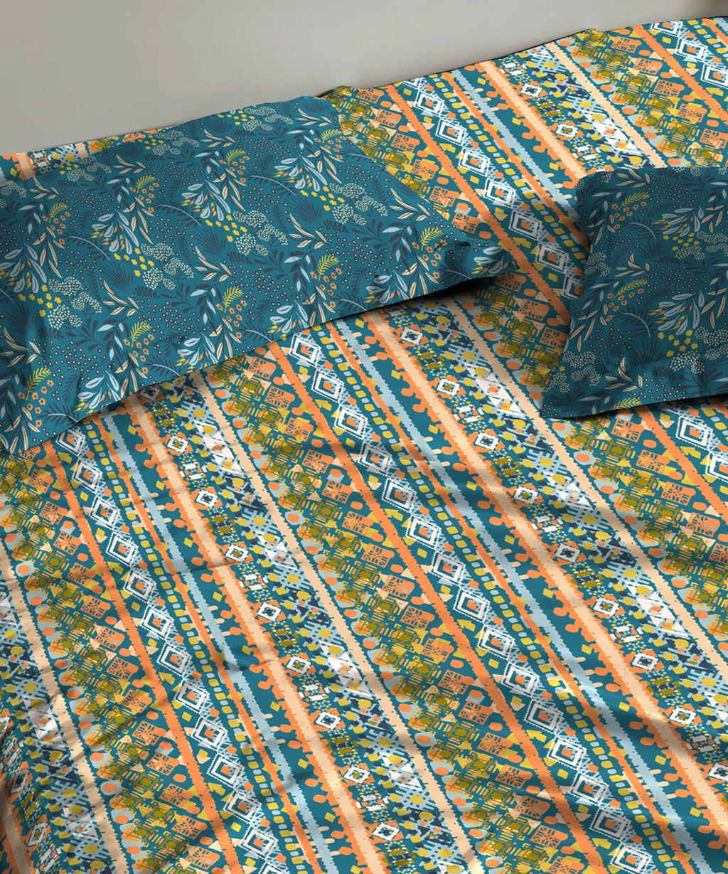 Urban Comfort Queen Bedsheet Set, Midnight Bloom|144 TC Cotton|2 Pillow Covers