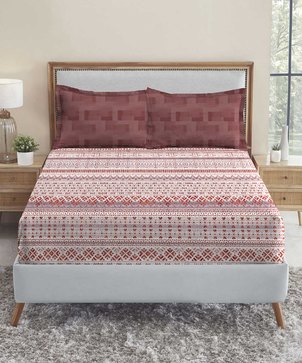 Soft Comfort King Bedsheet Set, Adam| 210 TC Cotton|2 Pillow Covers