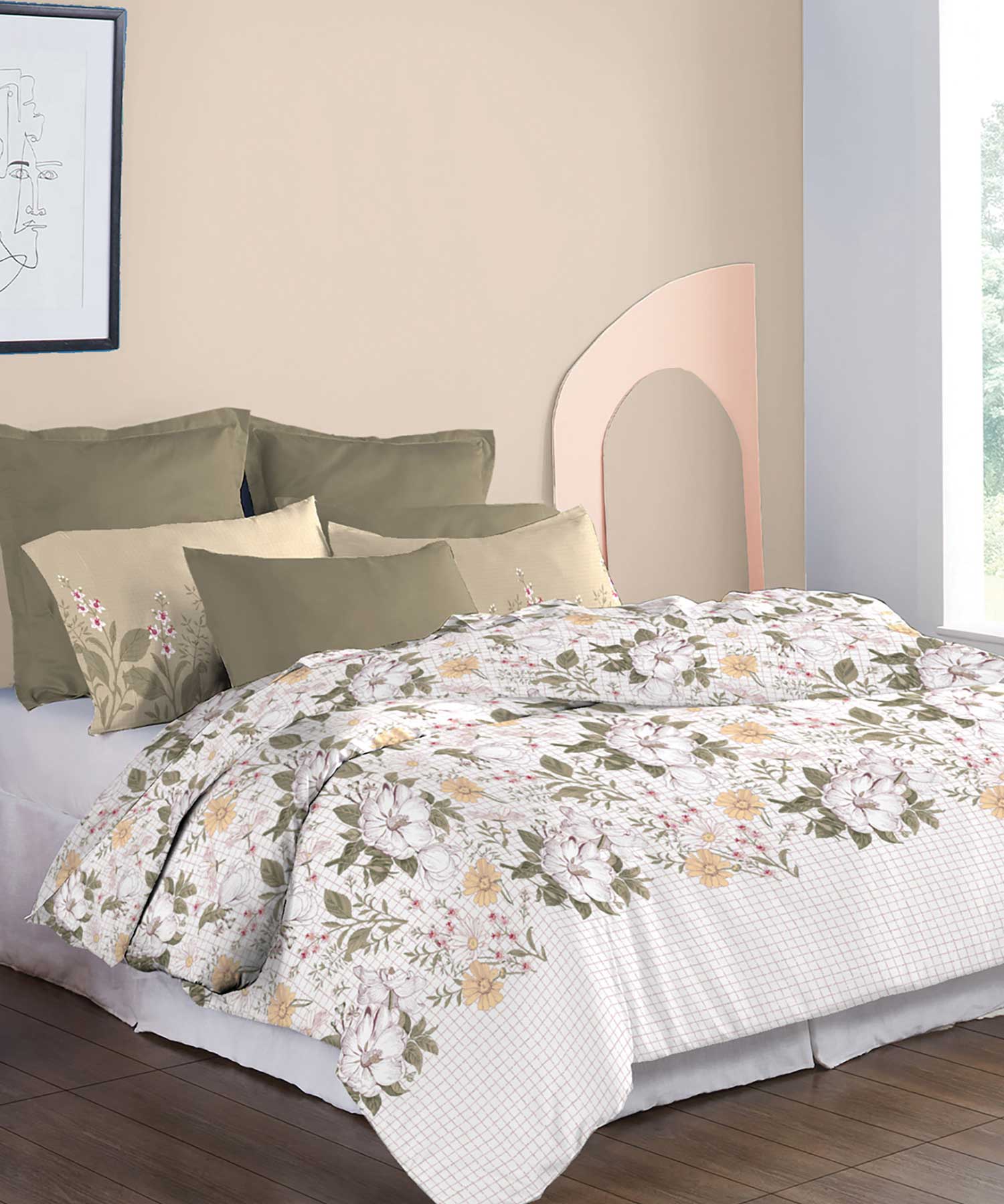 Soft Comfort King Bedsheet Set, Backyard| 210 TC Cotton|2 Pillow Covers