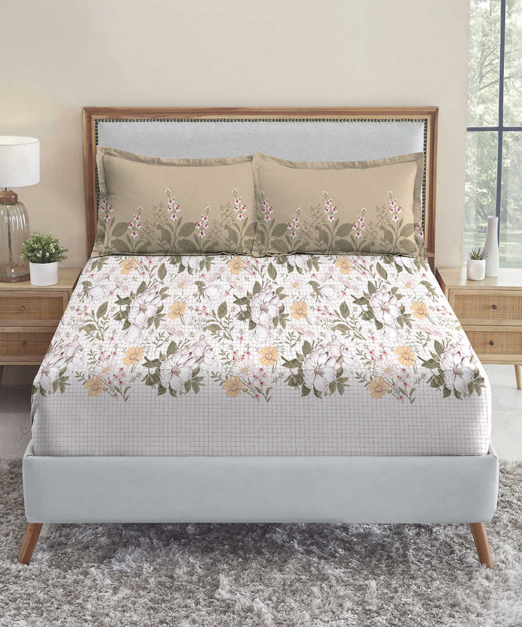 Soft Comfort King Bedsheet Set, Backyard| 210 TC Cotton|2 Pillow Covers