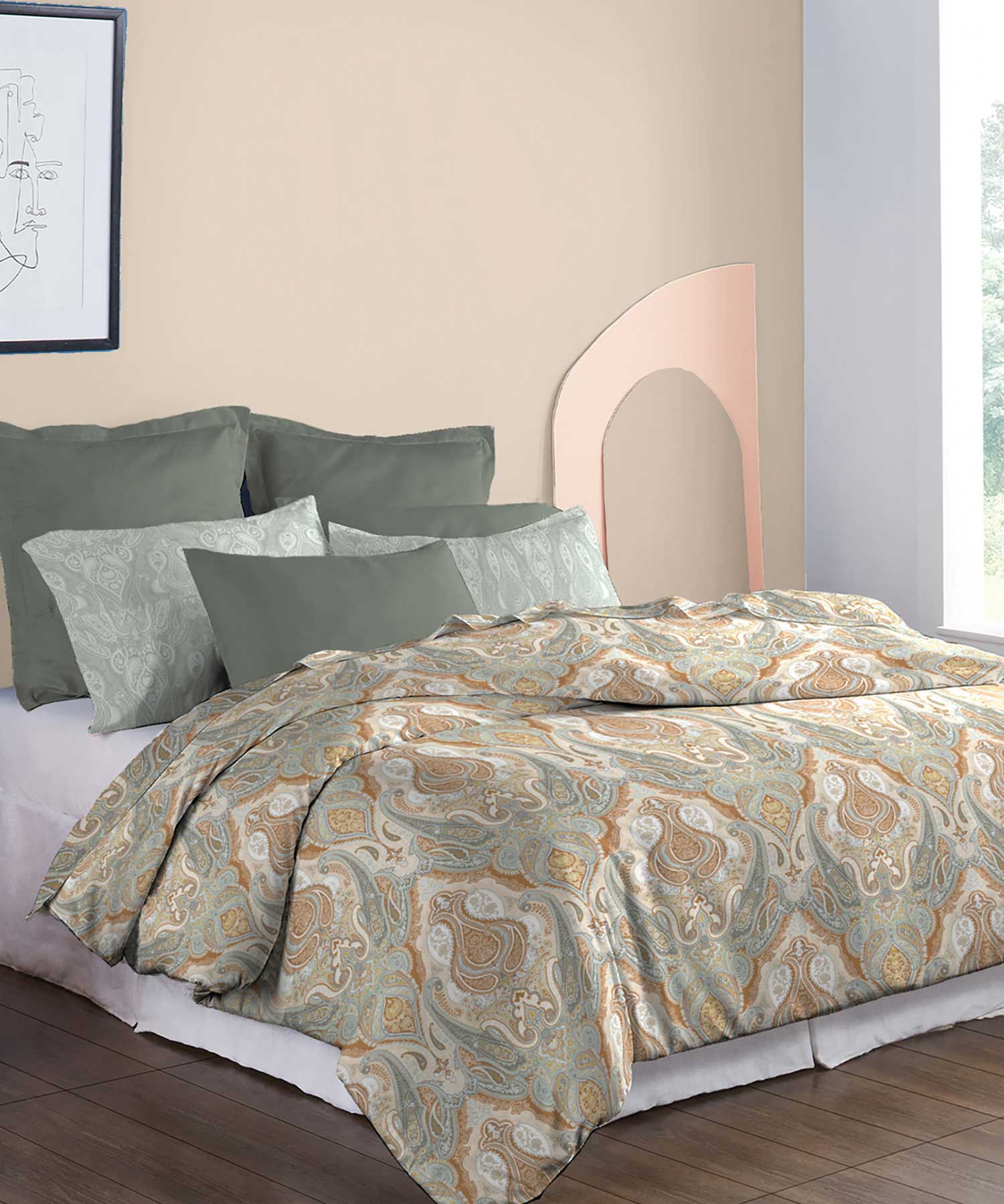 Soft Comfort King Bedsheet Set, Diana| 210 TC Cotton|2 Pillow Covers