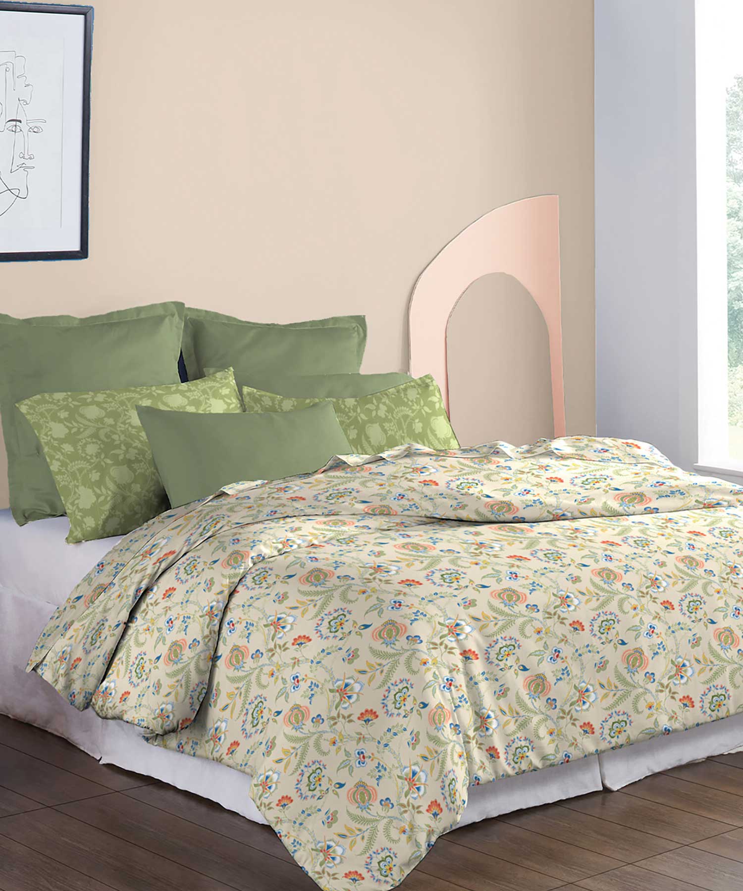 Soft Comfort King Bedsheet Set, English Chintz| 210 TC Cotton|2 Pillow Covers