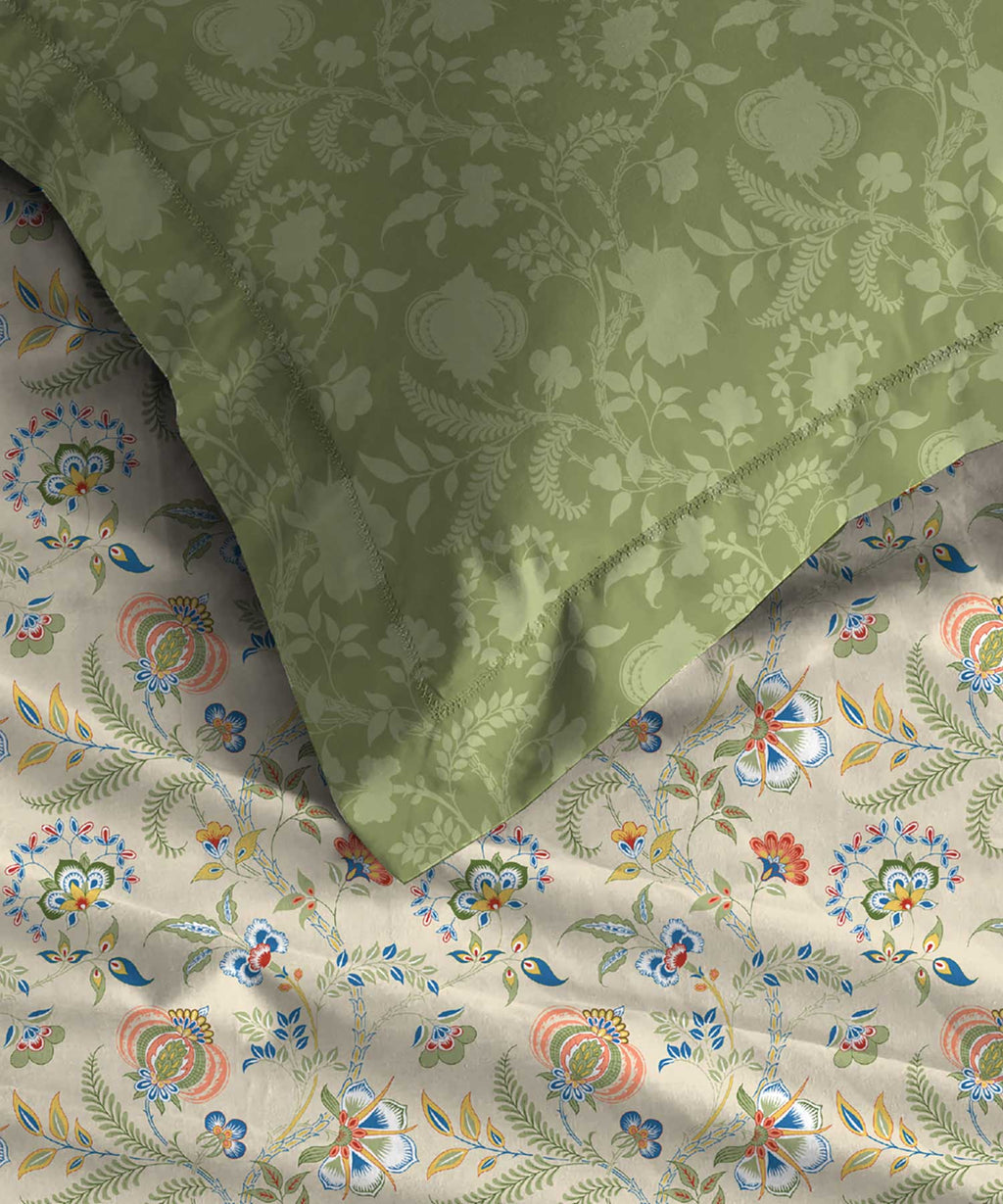 Soft Comfort King Bedsheet Set, English Chintz| 210 TC Cotton|2 Pillow Covers