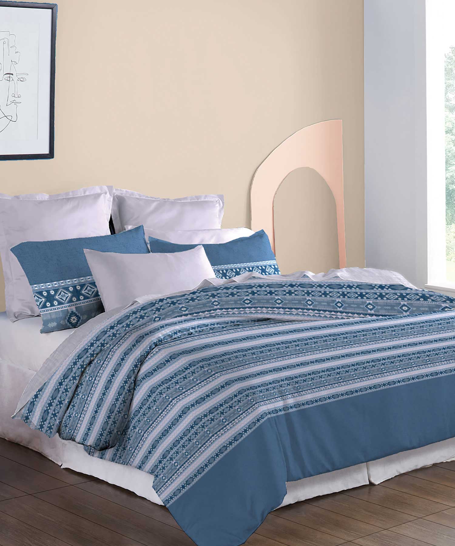 Soft Comfort King Bedsheet Set, Ice Dust| 210 TC Cotton|2 Pillow Covers