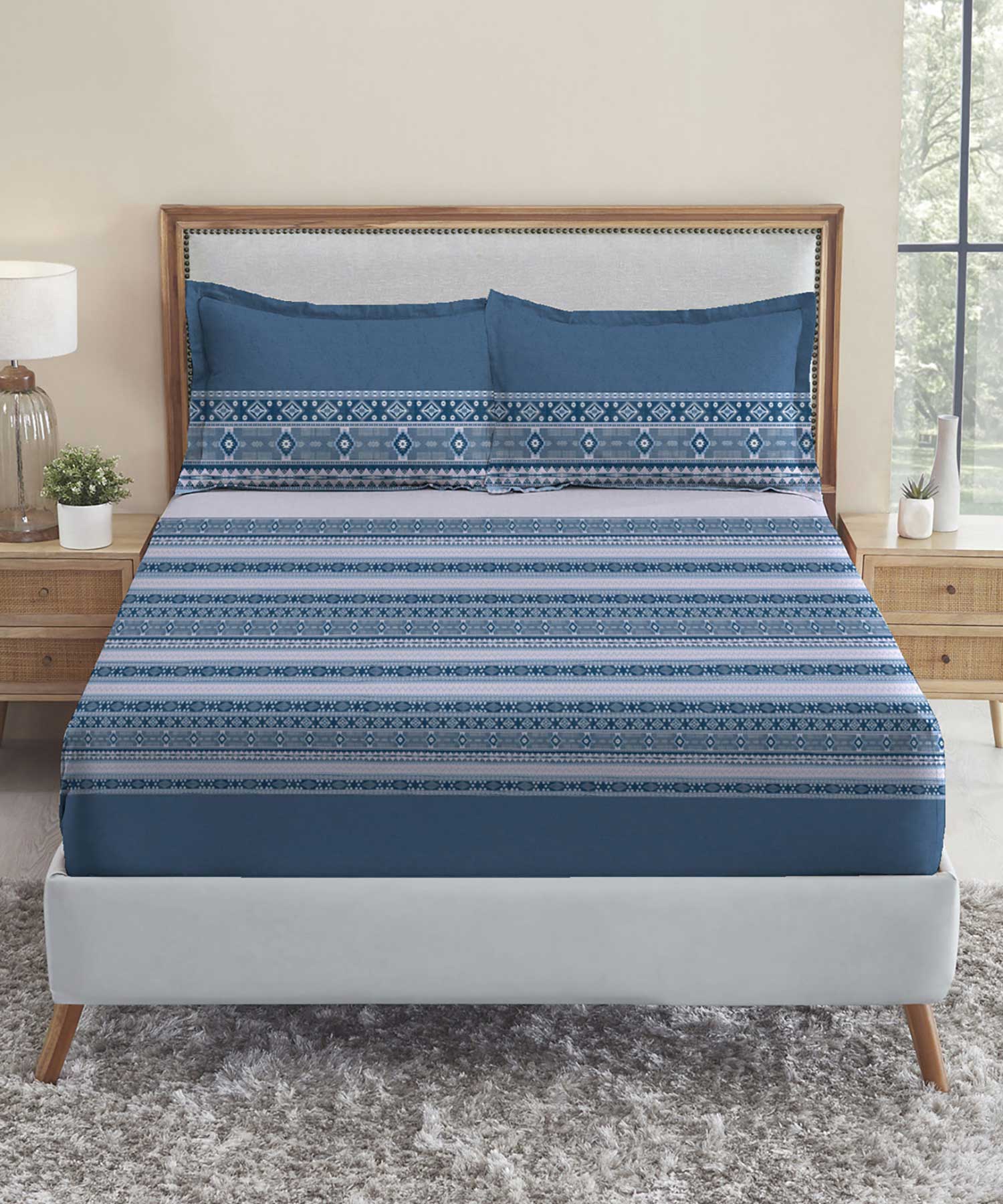 Soft Comfort King Bedsheet Set, Ice Dust| 210 TC Cotton|2 Pillow Covers
