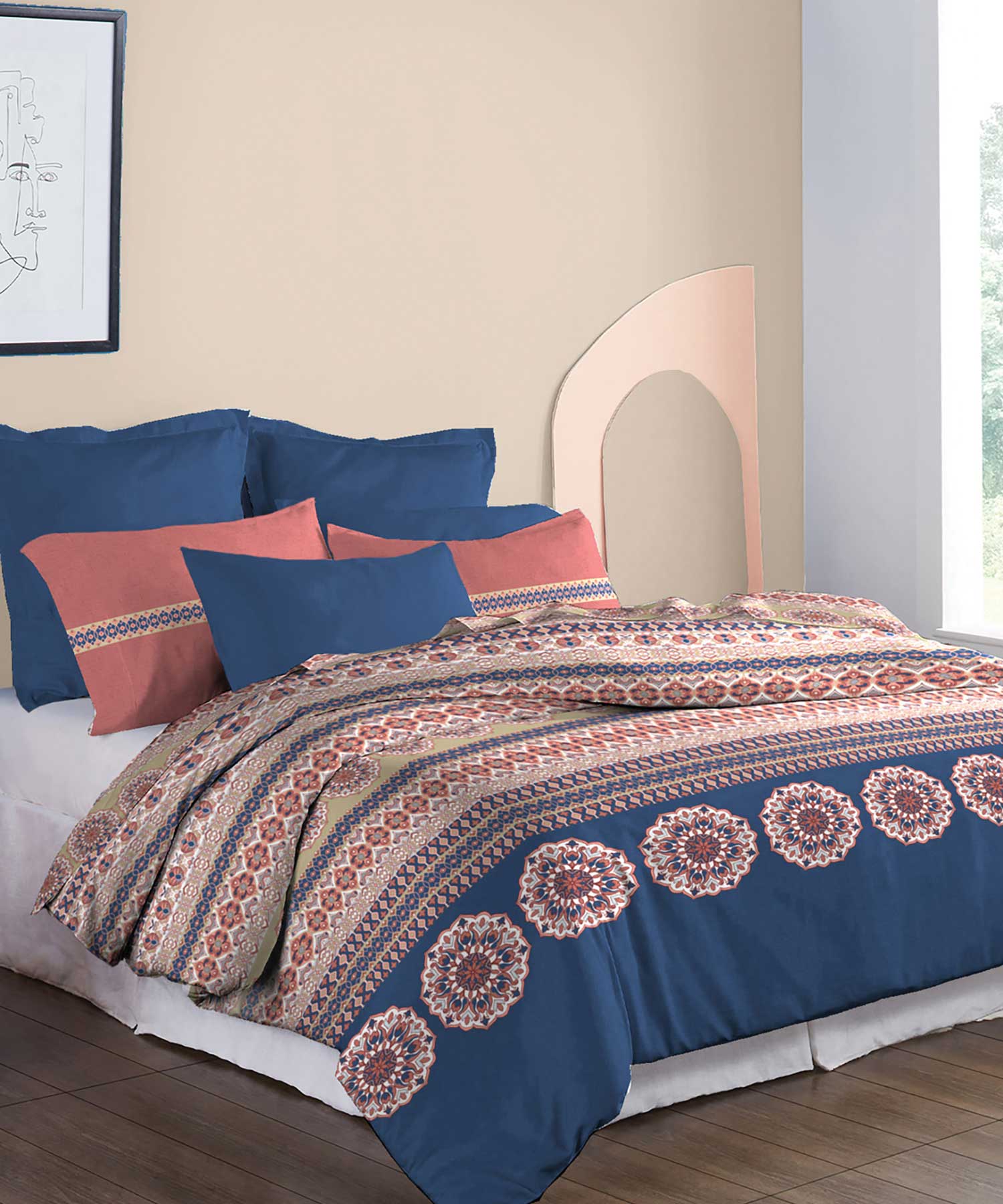 Soft Comfort King Bedsheet Set, Earthy Tale| 210 TC Cotton|2 Pillow Covers