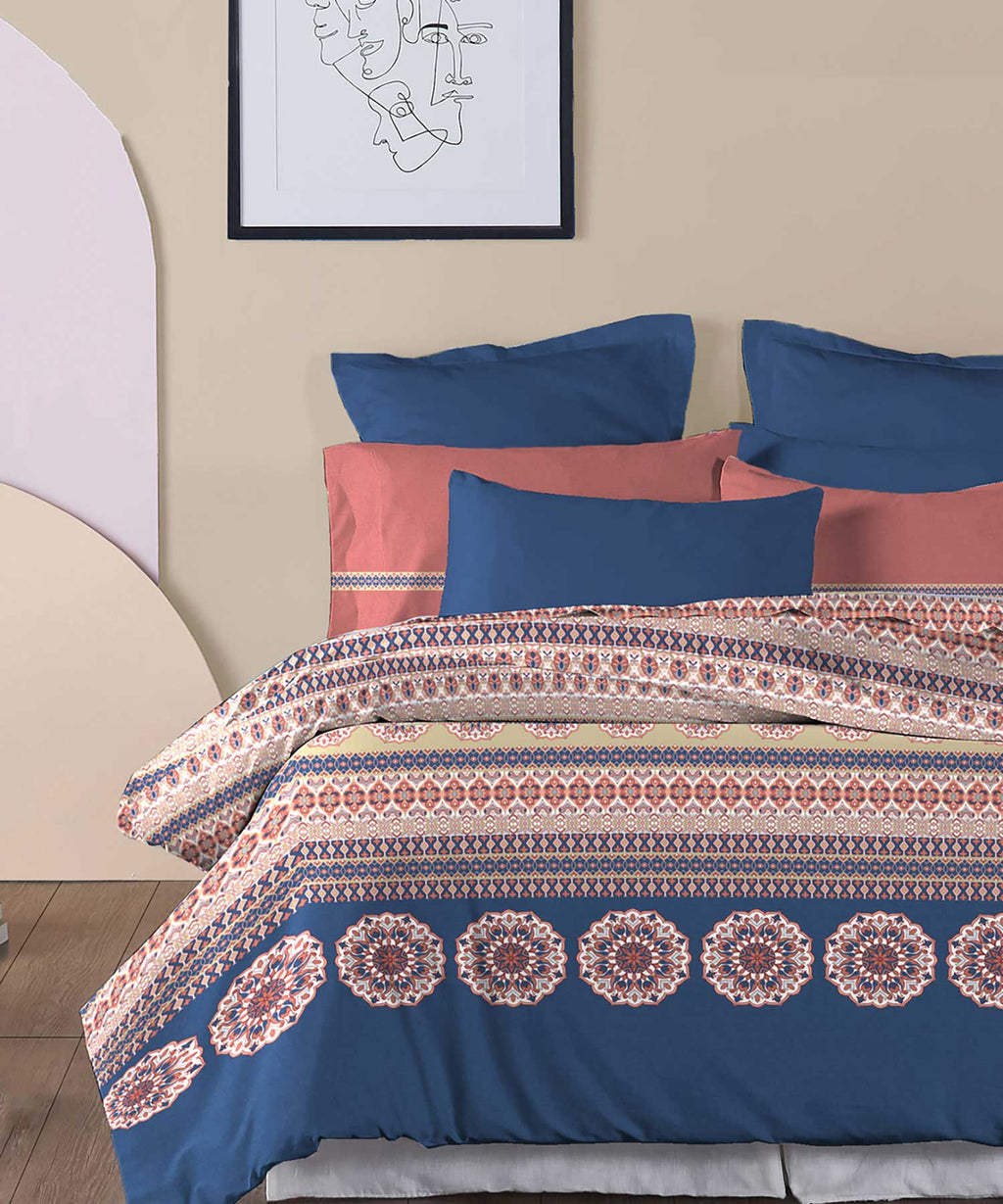 Soft Comfort King Bedsheet Set, Earthy Tale| 210 TC Cotton|2 Pillow Covers