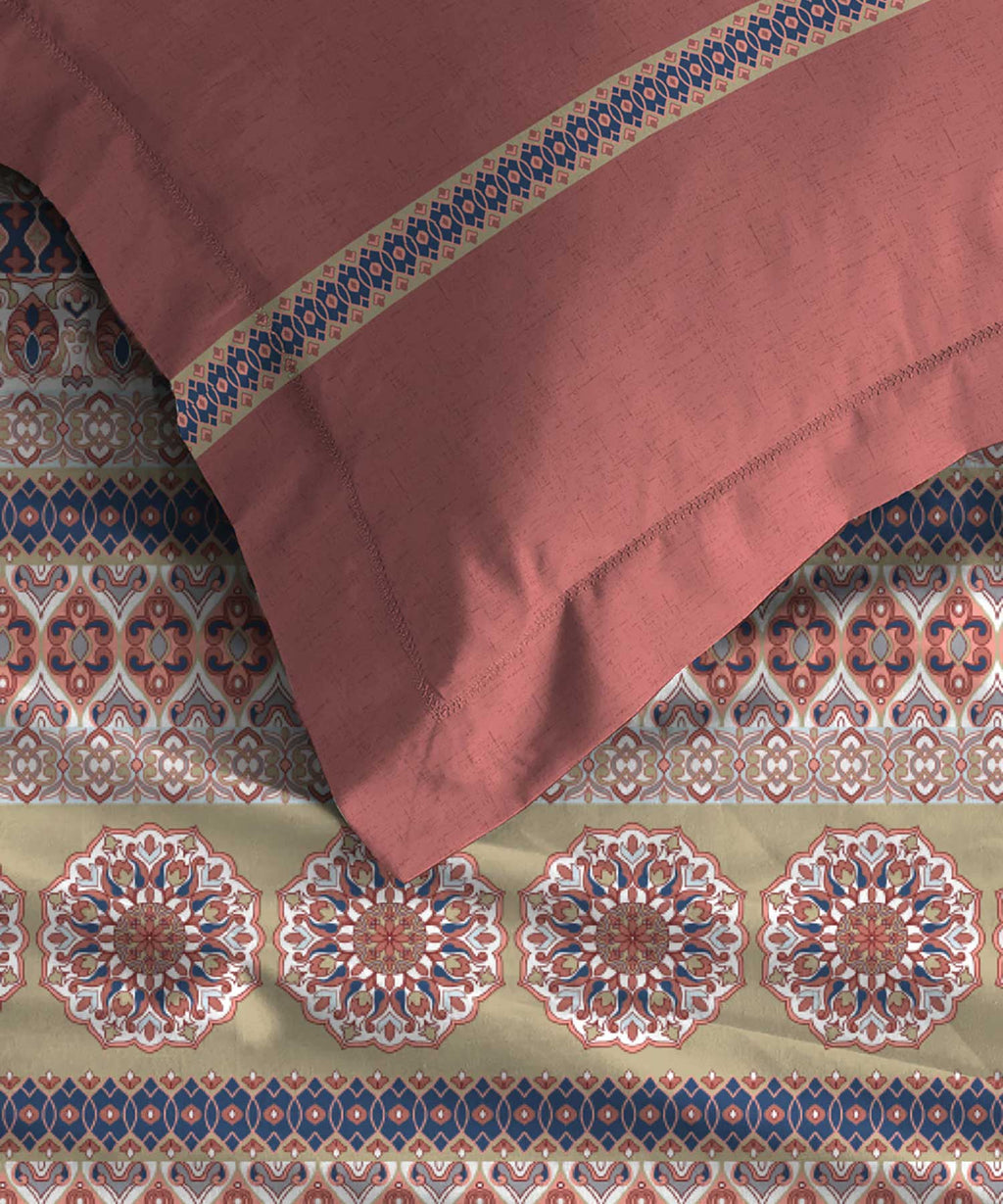 Soft Comfort King Bedsheet Set, Earthy Tale| 210 TC Cotton|2 Pillow Covers