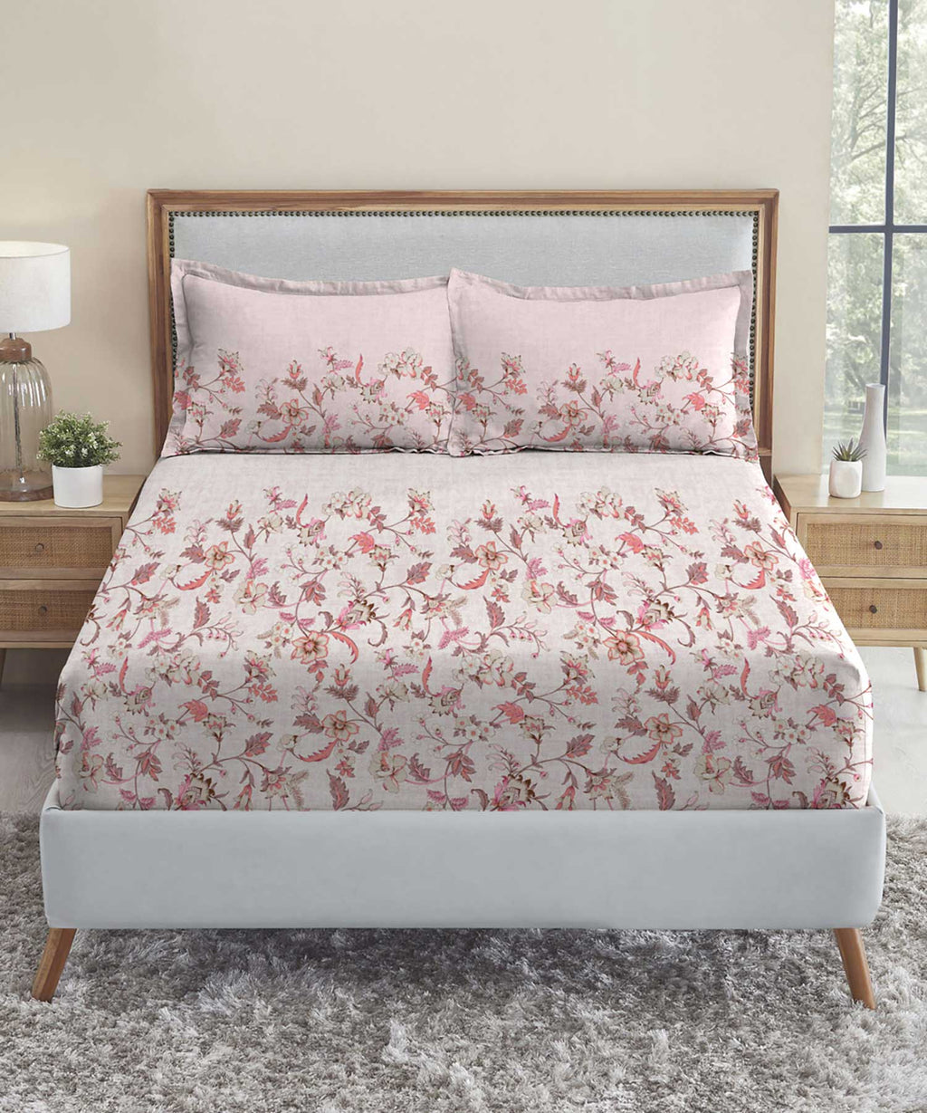 Soft Comfort King Bedsheet Set, Oriental| 210 TC Cotton|2 Pillow Covers