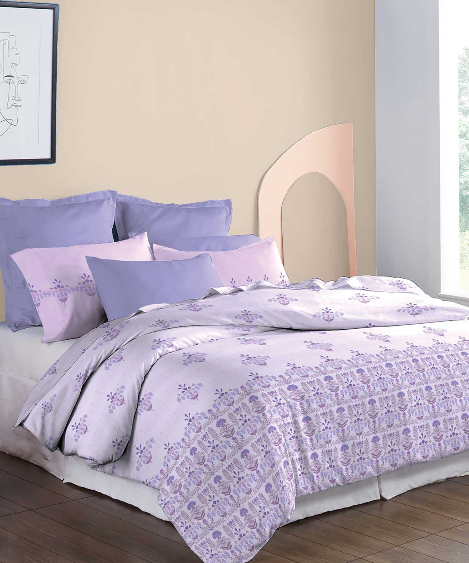 Soft Comfort King Bedsheet Set, Lilac Affair| 210 TC Cotton|2 Pillow Covers