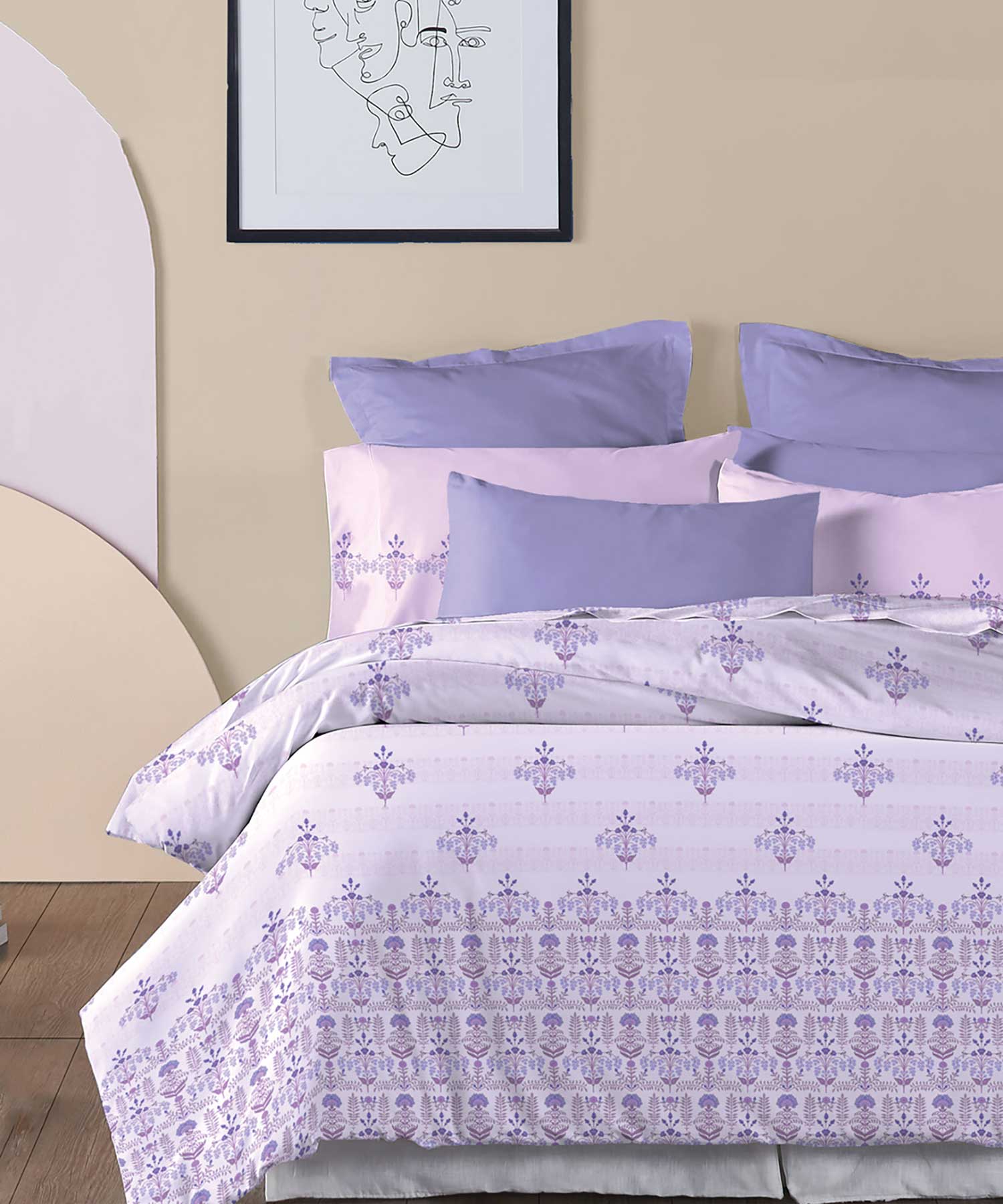 Soft Comfort King Bedsheet Set, Lilac Affair| 210 TC Cotton|2 Pillow Covers
