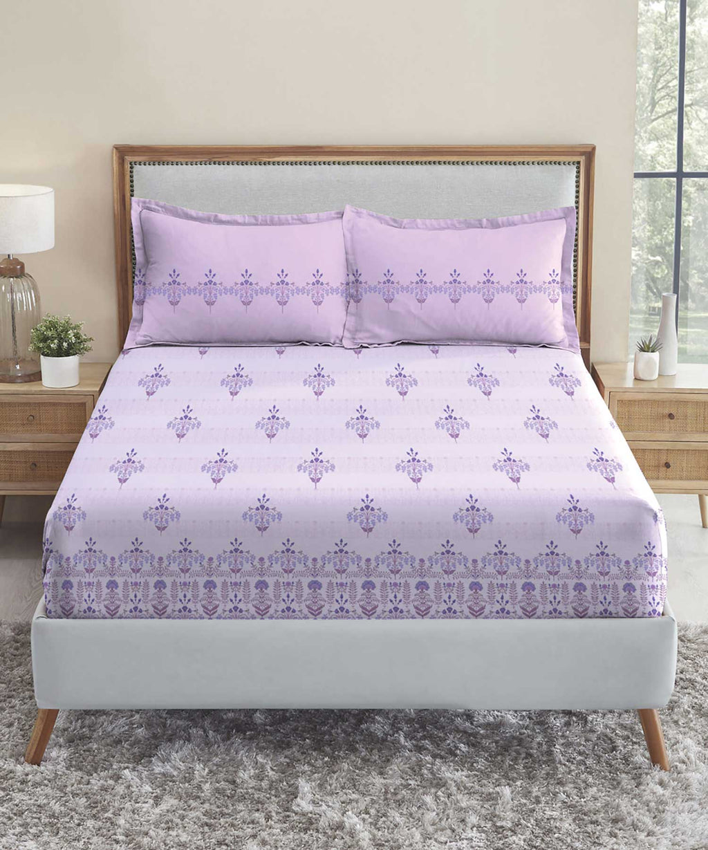 Soft Comfort King Bedsheet Set, Lilac Affair| 210 TC Cotton|2 Pillow Covers