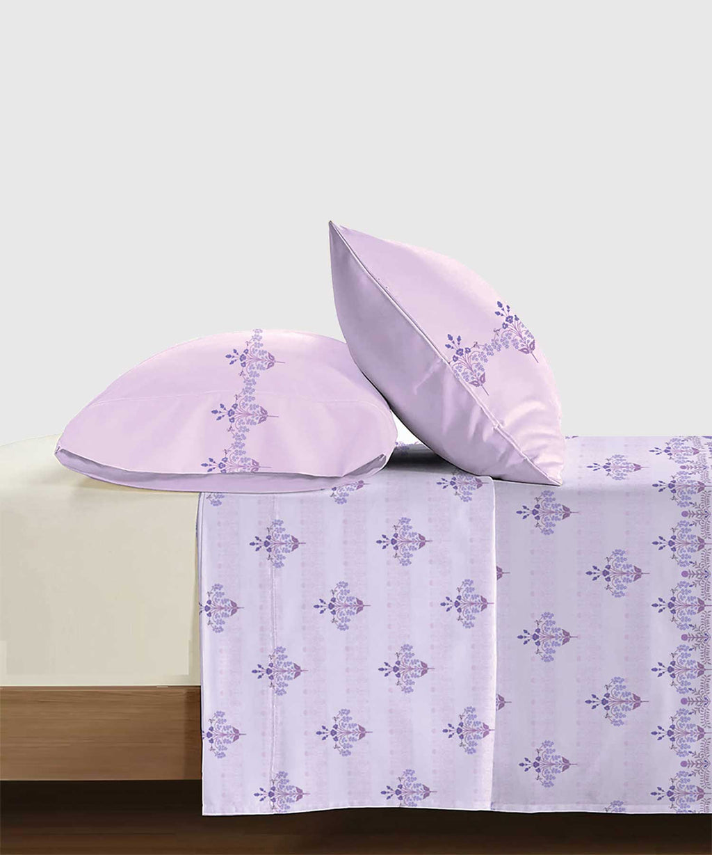Soft Comfort King Bedsheet Set, Lilac Affair| 210 TC Cotton|2 Pillow Covers