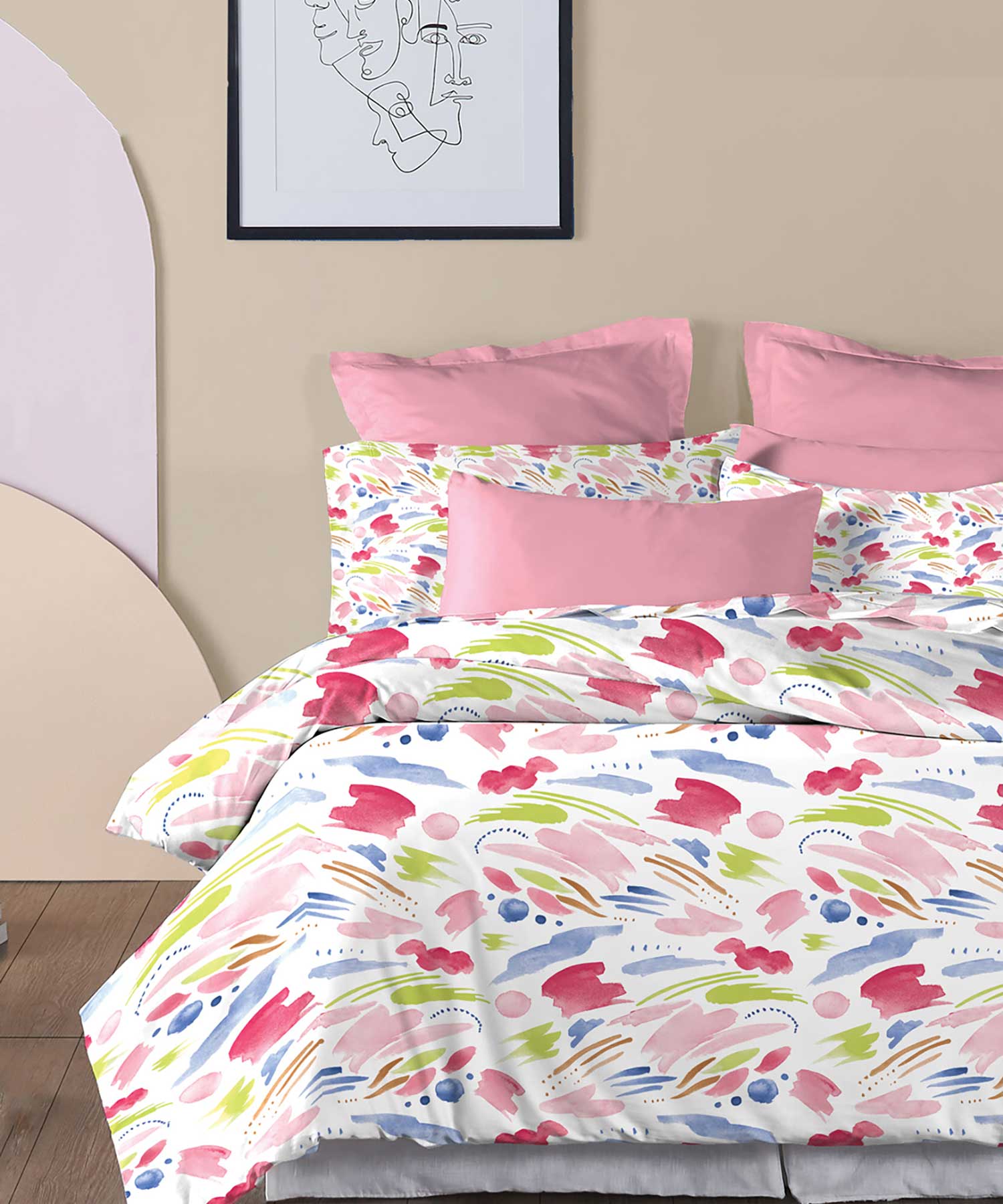 Soft Comfort King Bedsheet Set, Sweet Temptation| 210 TC Cotton|2 Pillow Covers