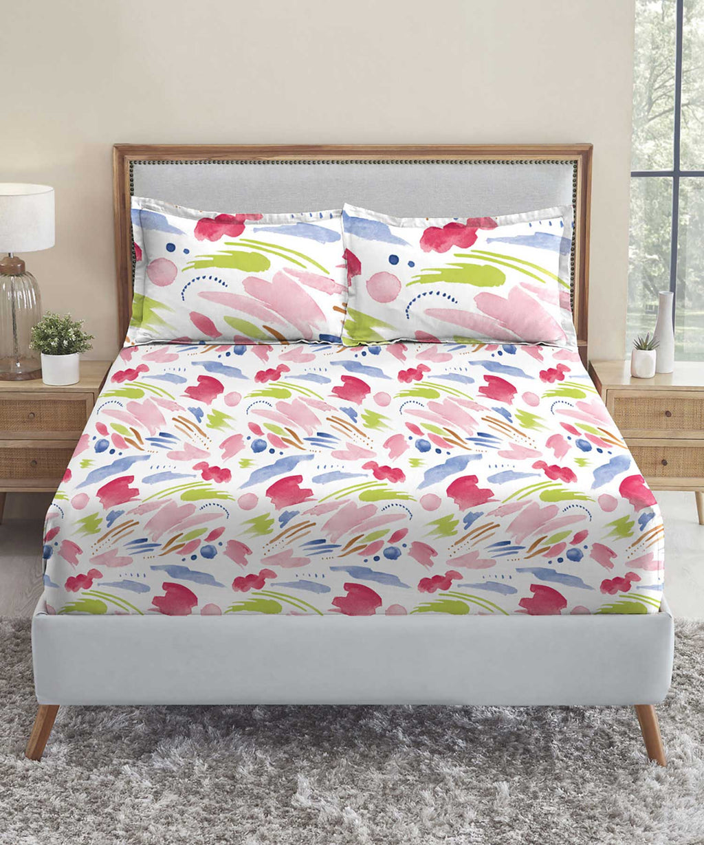 Soft Comfort King Bedsheet Set, Sweet Temptation| 210 TC Cotton|2 Pillow Covers