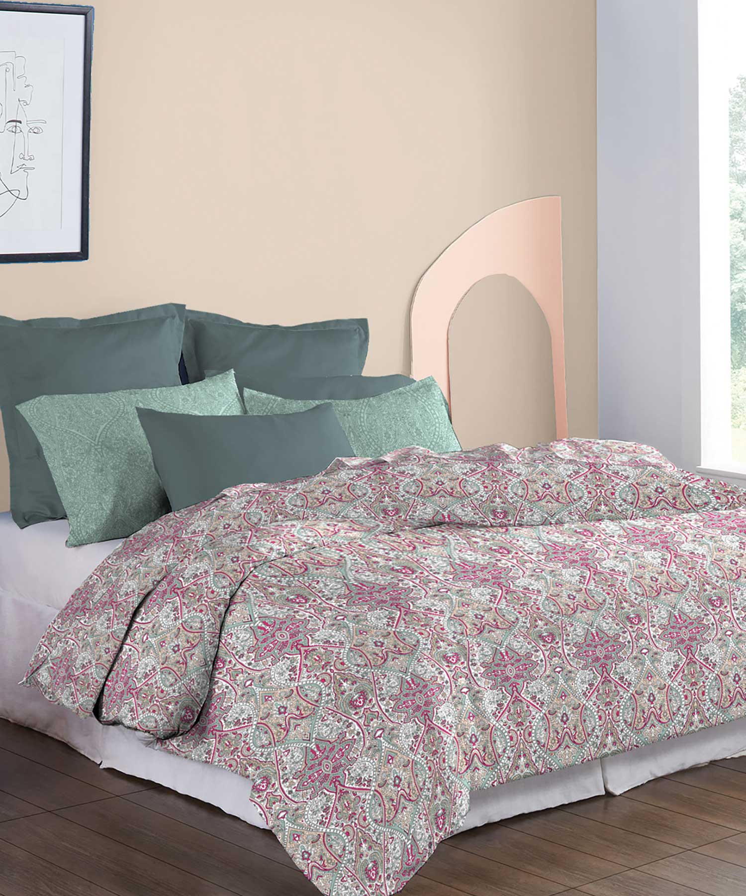 Soft Comfort King Bedsheet Set, Victoria|210 TC Cotton|2 Pillow Covers
