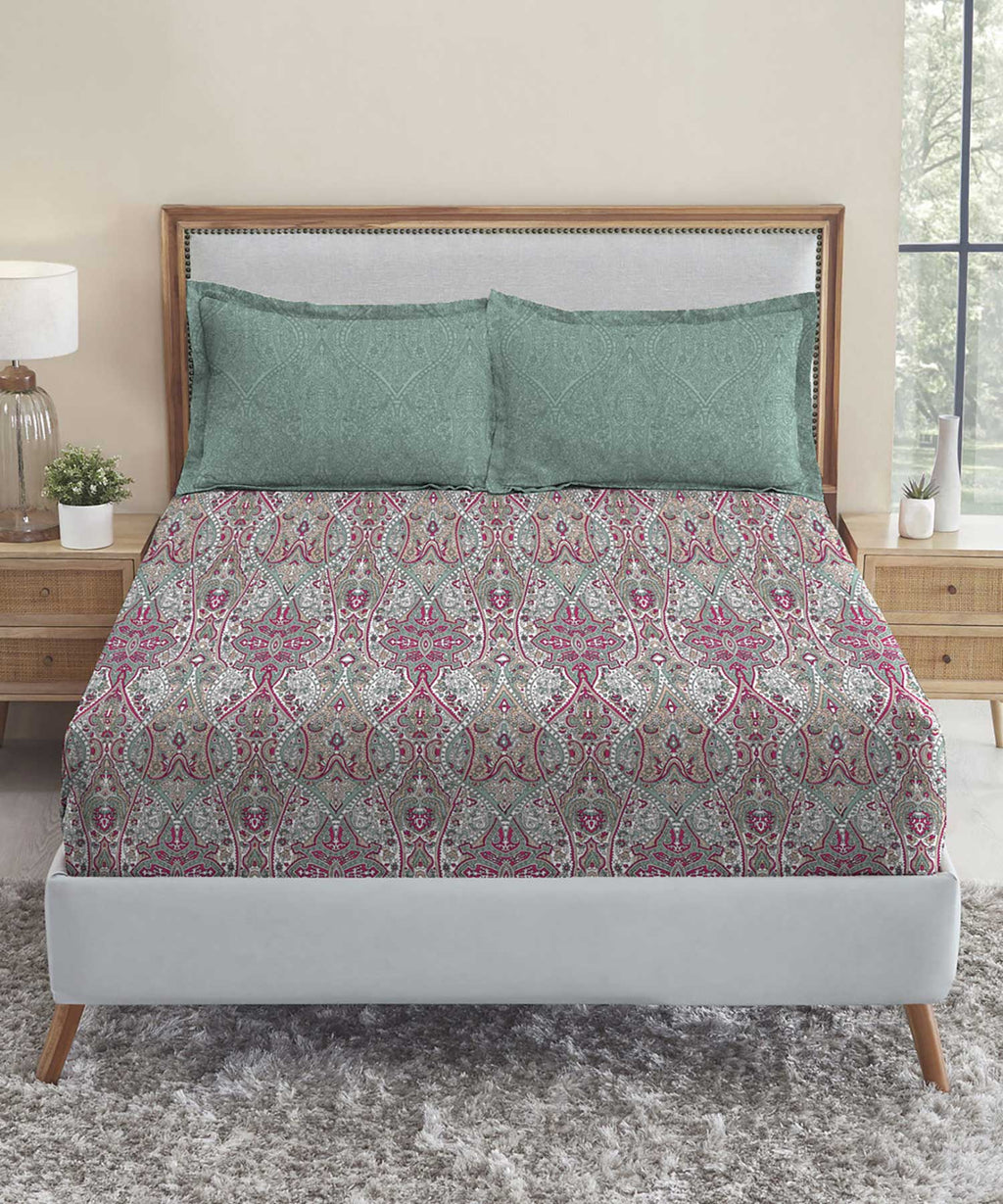 Soft Comfort King Bedsheet Set, Victoria|210 TC Cotton|2 Pillow Covers