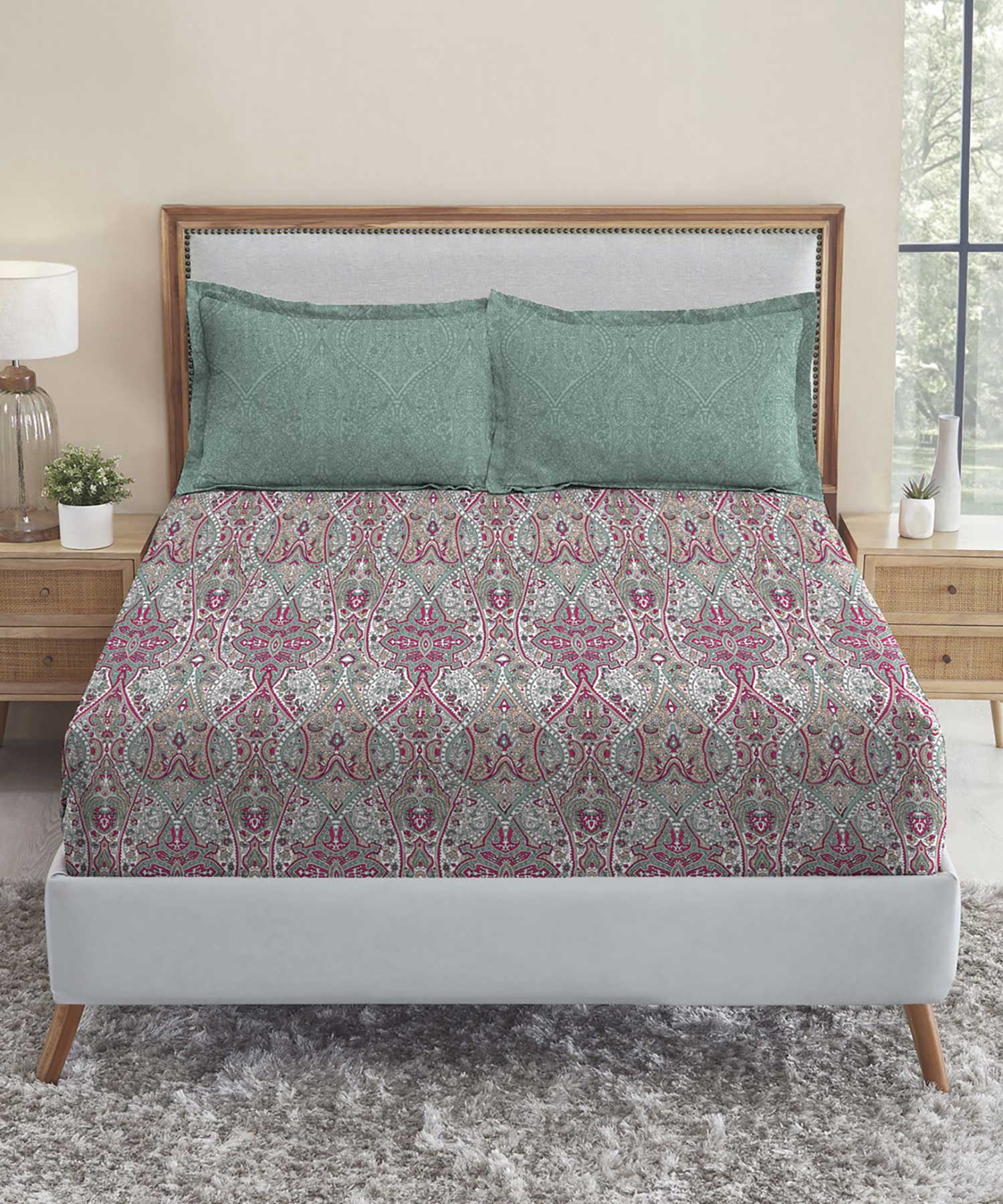 Soft Comfort King Bedsheet Set, Victoria|210 TC Cotton|2 Pillow Covers