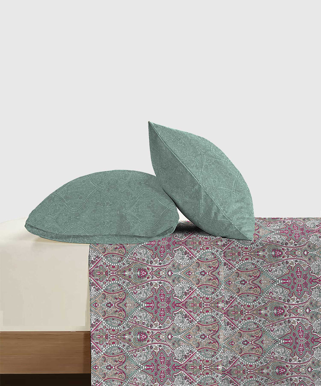Soft Comfort King Bedsheet Set, Victoria|210 TC Cotton|2 Pillow Covers