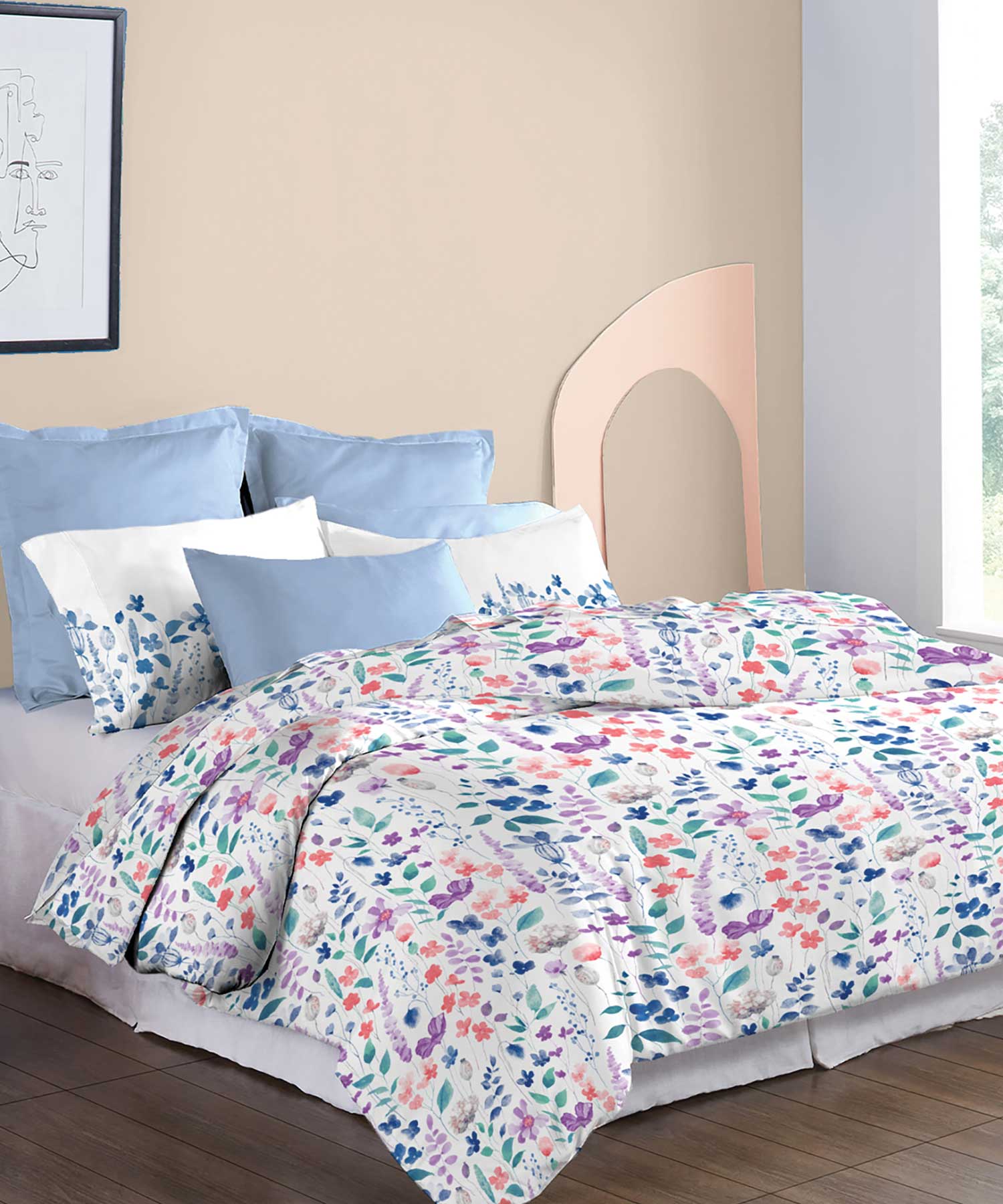 Soft Comfort King Bedsheet Set, Sussana| 210 TC Cotton|2 Pillow Covers