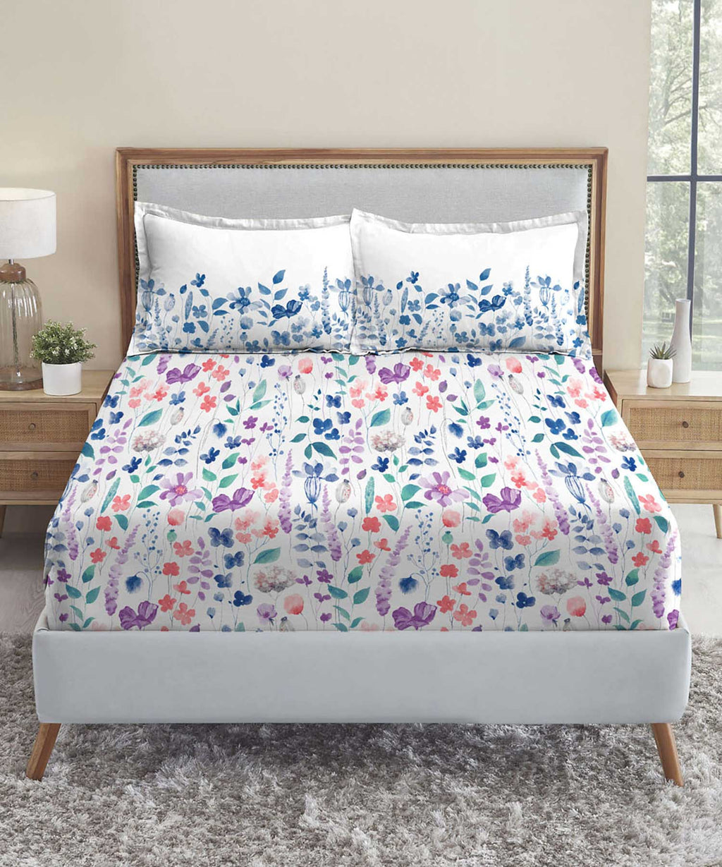 Soft Comfort King Bedsheet Set, Sussana| 210 TC Cotton|2 Pillow Covers