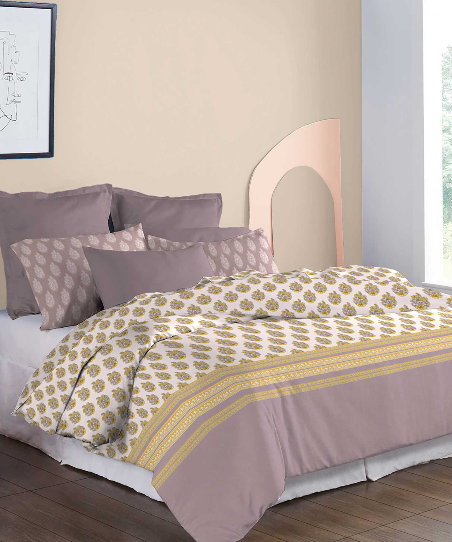 Soft Comfort King Bedsheet Set, Marigold| 210 TC Cotton|2 Pillow Covers