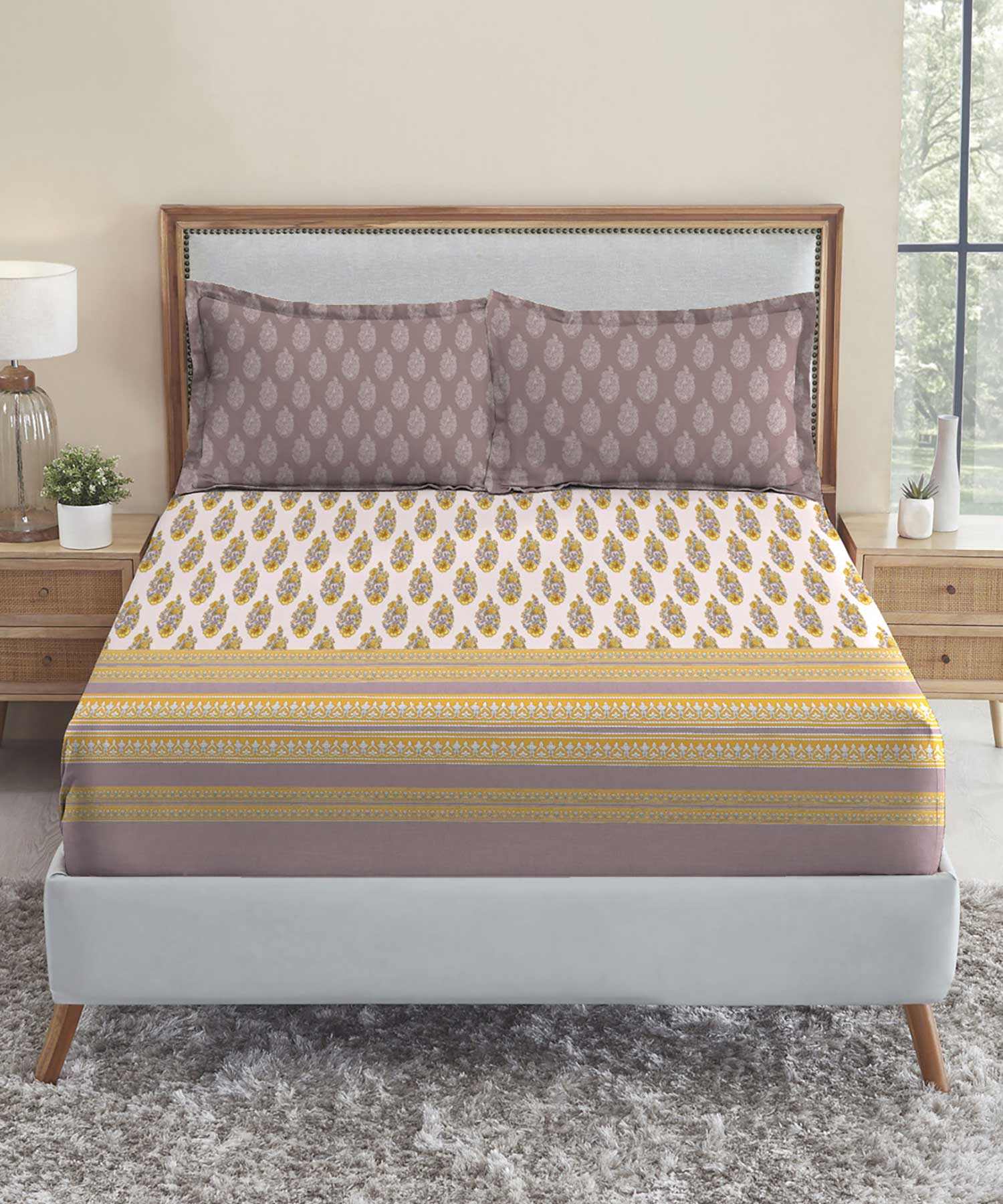 Soft Comfort King Bedsheet Set, Marigold| 210 TC Cotton|2 Pillow Covers