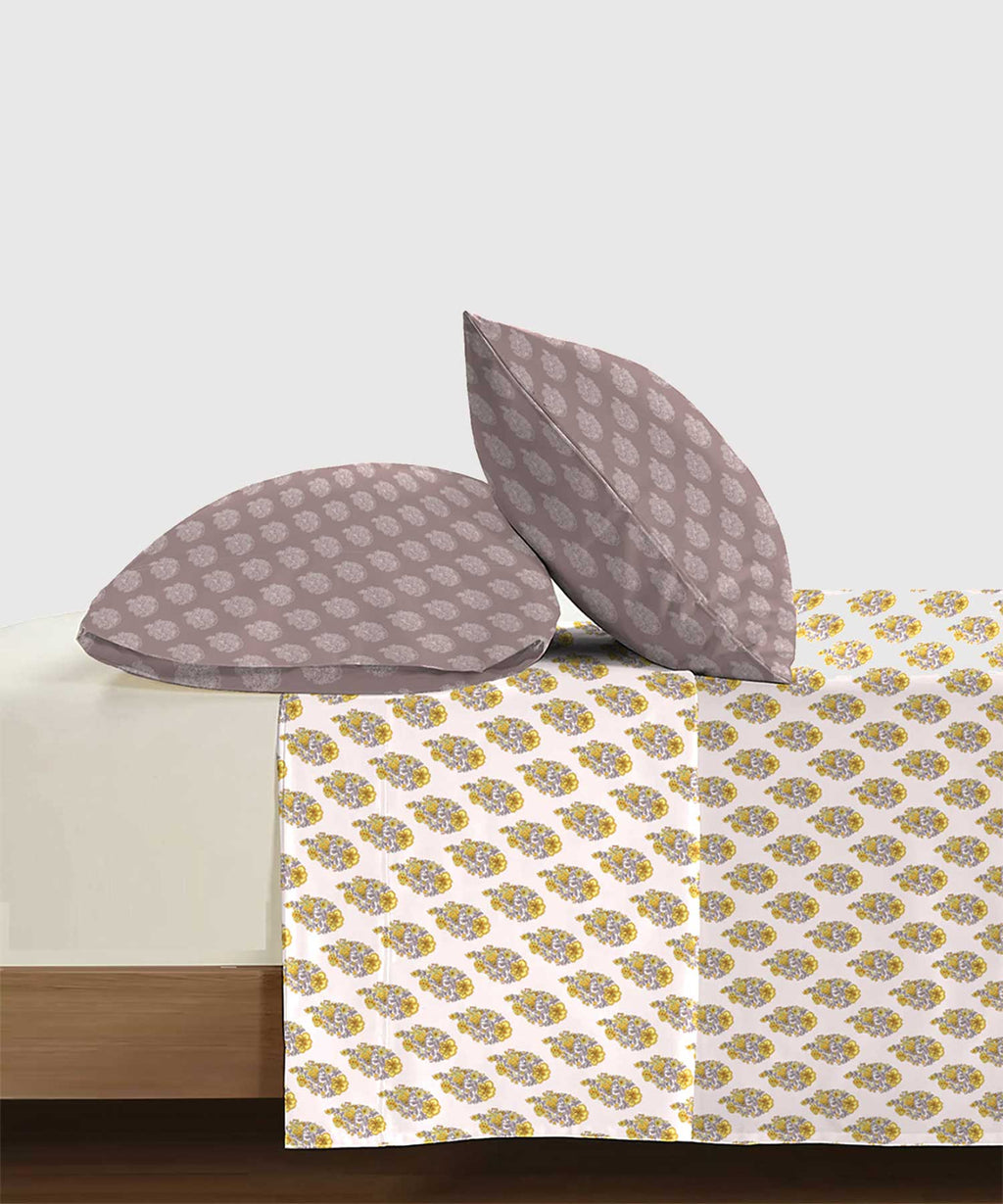 Soft Comfort King Bedsheet Set, Marigold| 210 TC Cotton|2 Pillow Covers