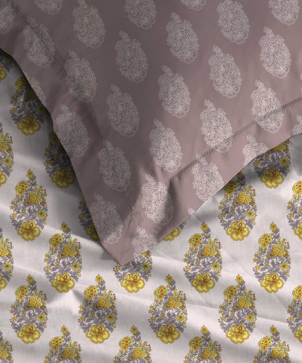 Soft Comfort King Bedsheet Set, Marigold| 210 TC Cotton|2 Pillow Covers