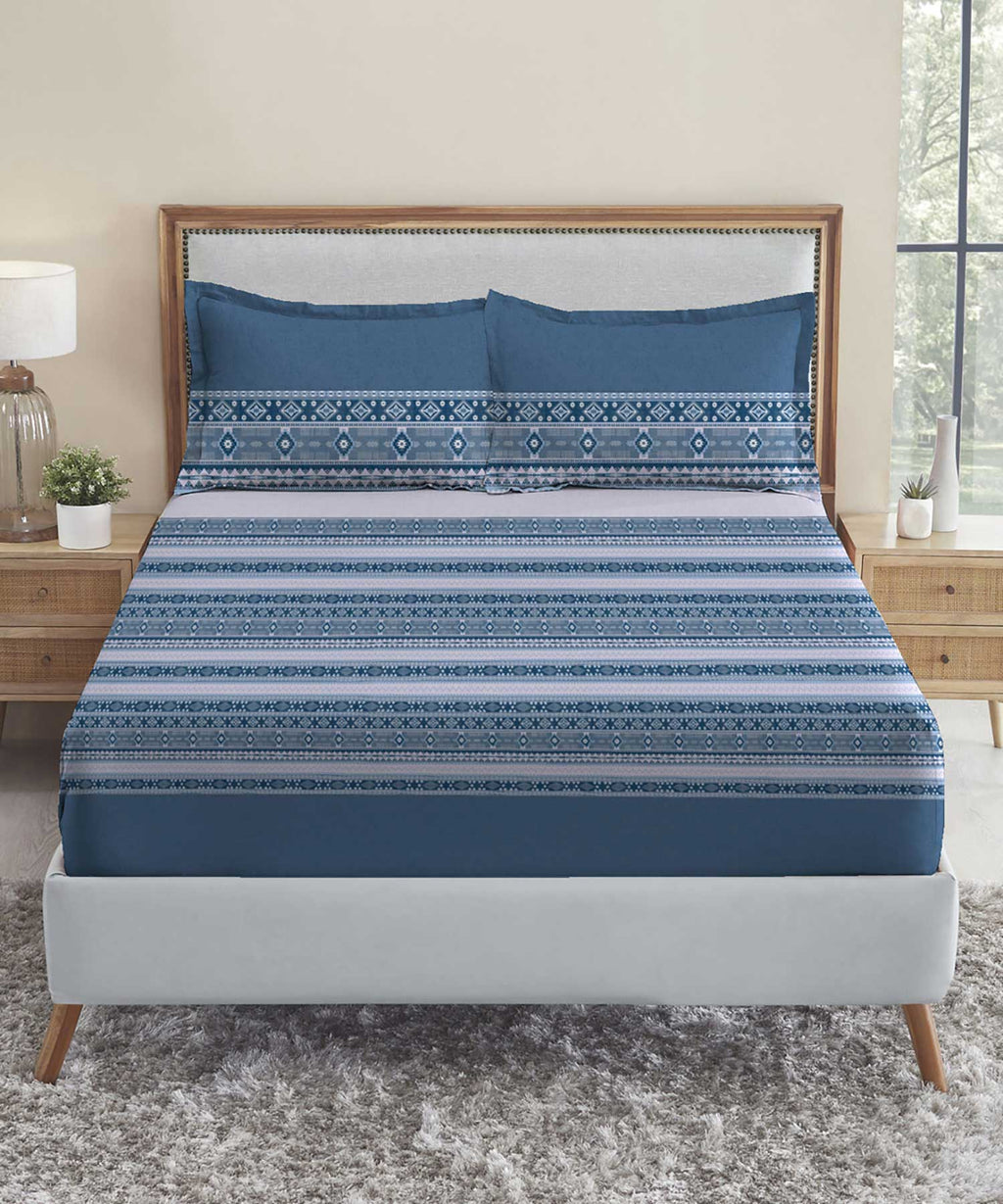 Soft Comfort King Fitted Bedsheet Set, Ice Dust|210 TC Cotton|2 Pillow Covers